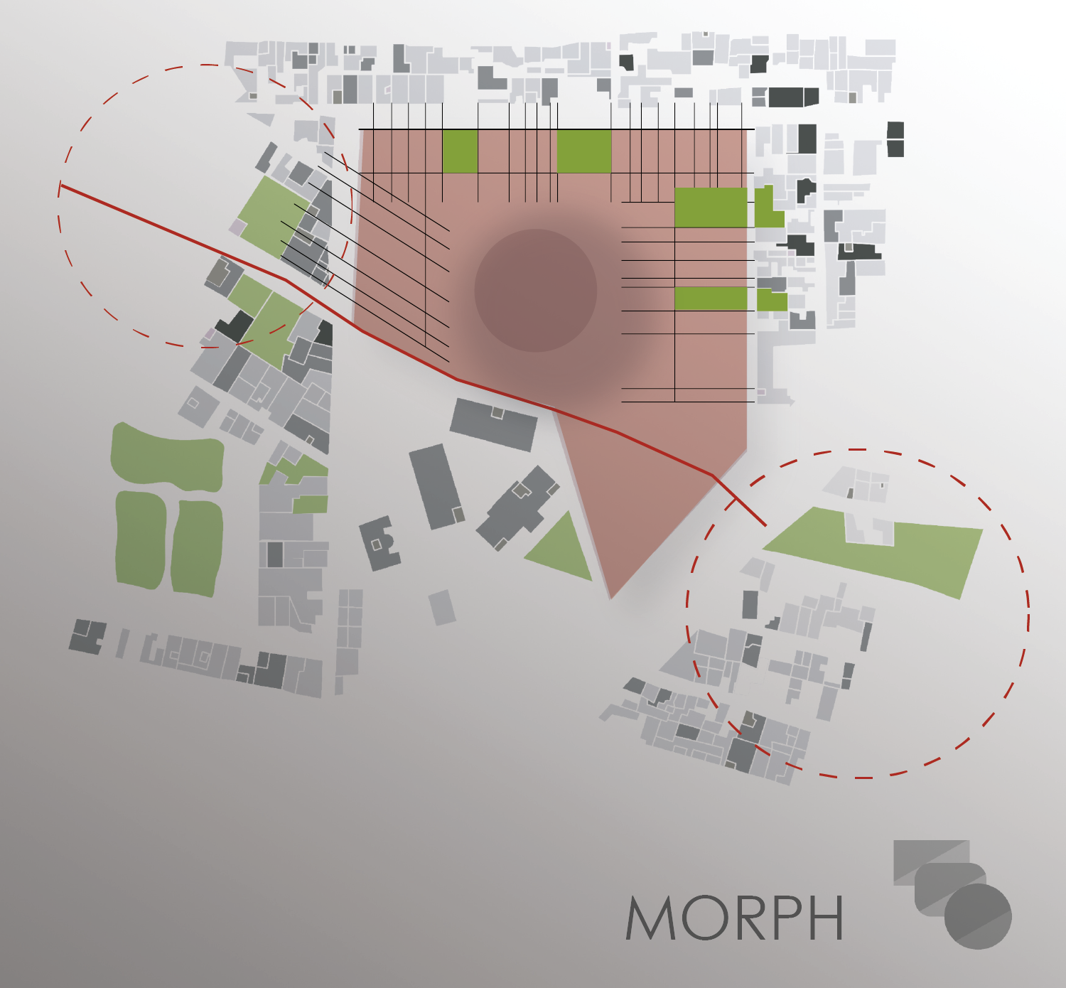 A contemporary space in the centre of the site is raised, challenging the existing geometry.