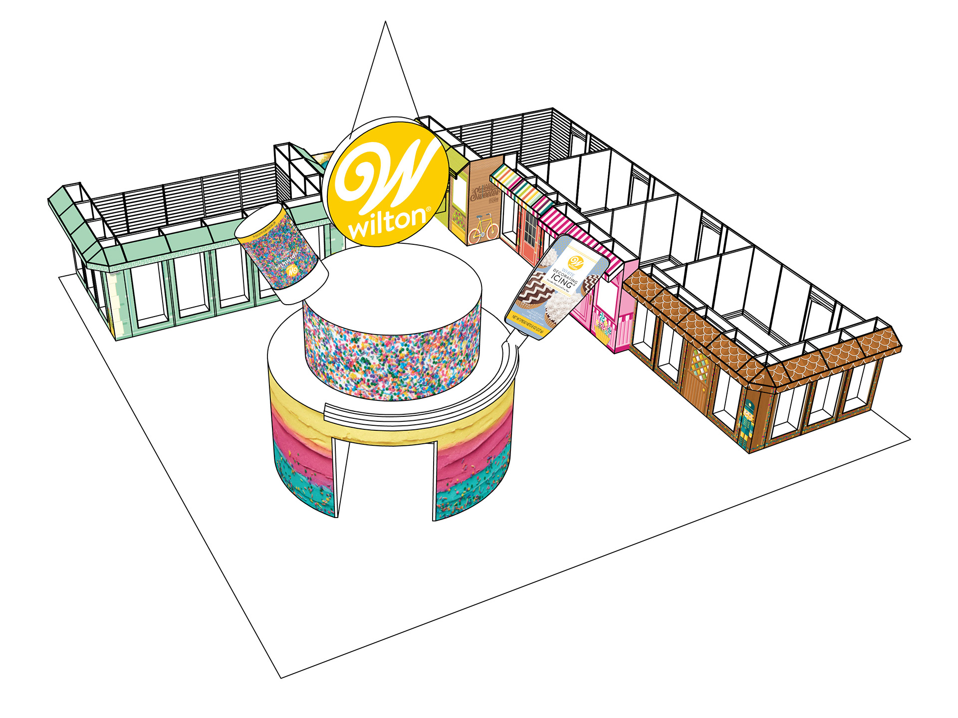 Overhead layout of the booth