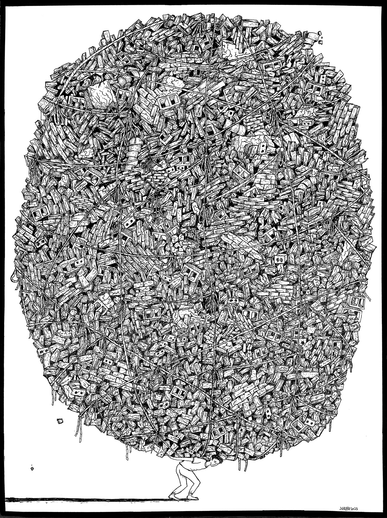 The Brickbearer- 2023- 18x24", Sharpie Pen on Paper