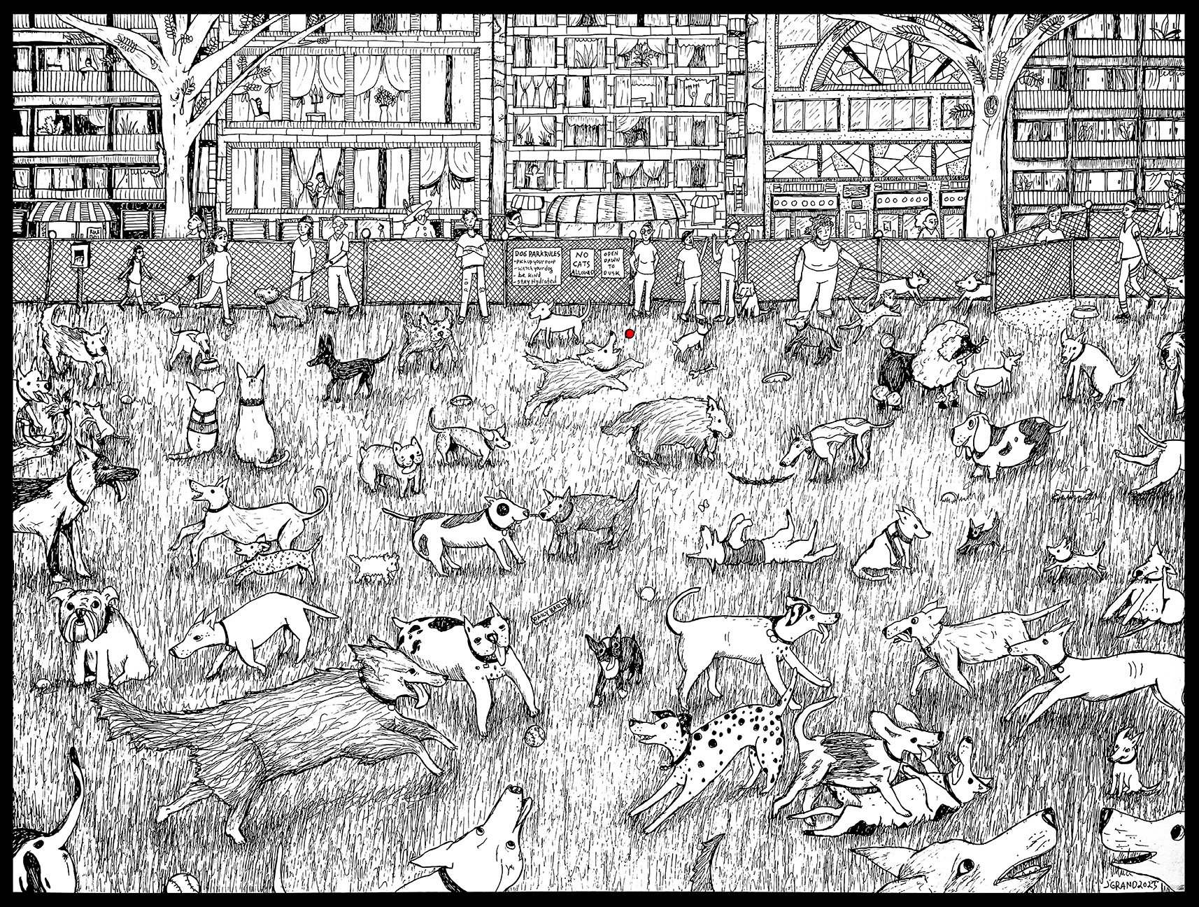 The Dog Park- 2023- 18x24"- Sharpie pen on Paper