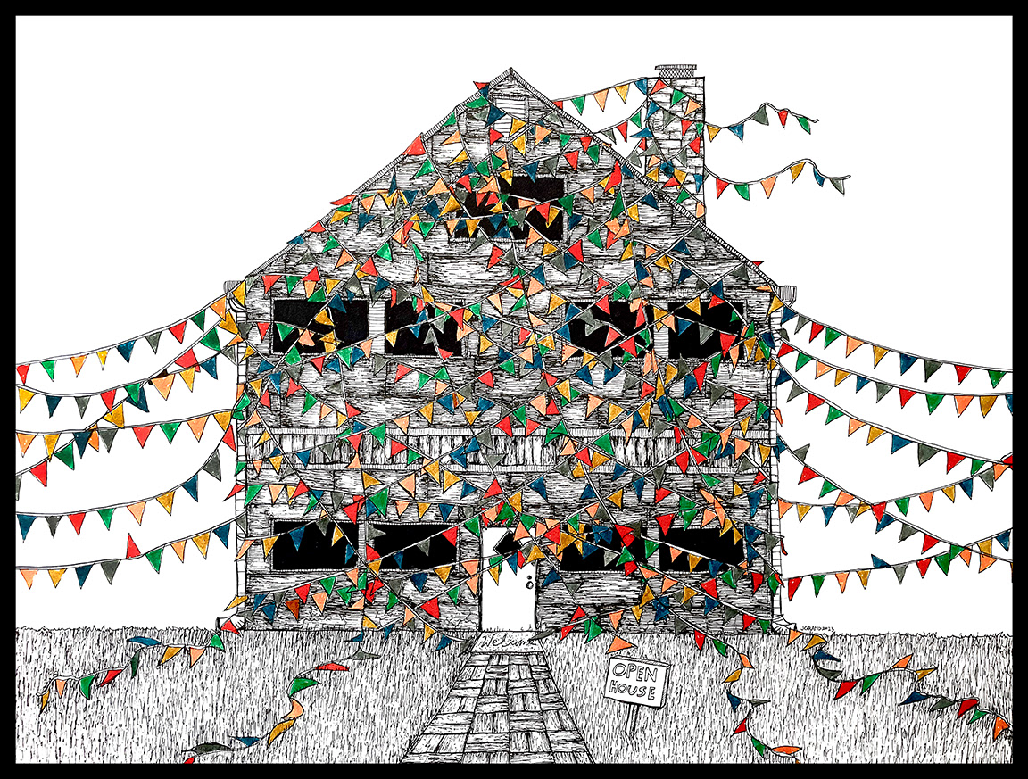 Open house- 2023- 18x24"- Sharpie Pen and Watercolor Brushes on Paper