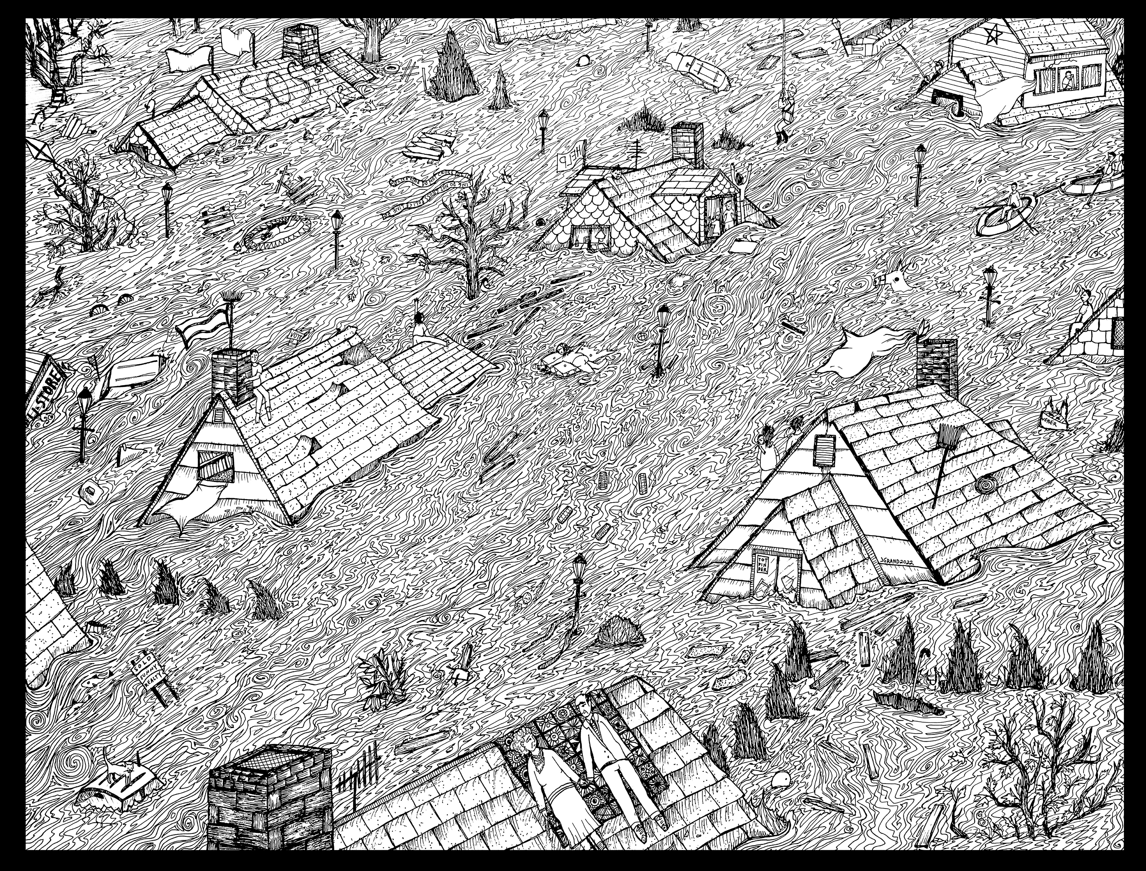 The Flood- 2022- 18x24"- Sharpie Pen on Paper