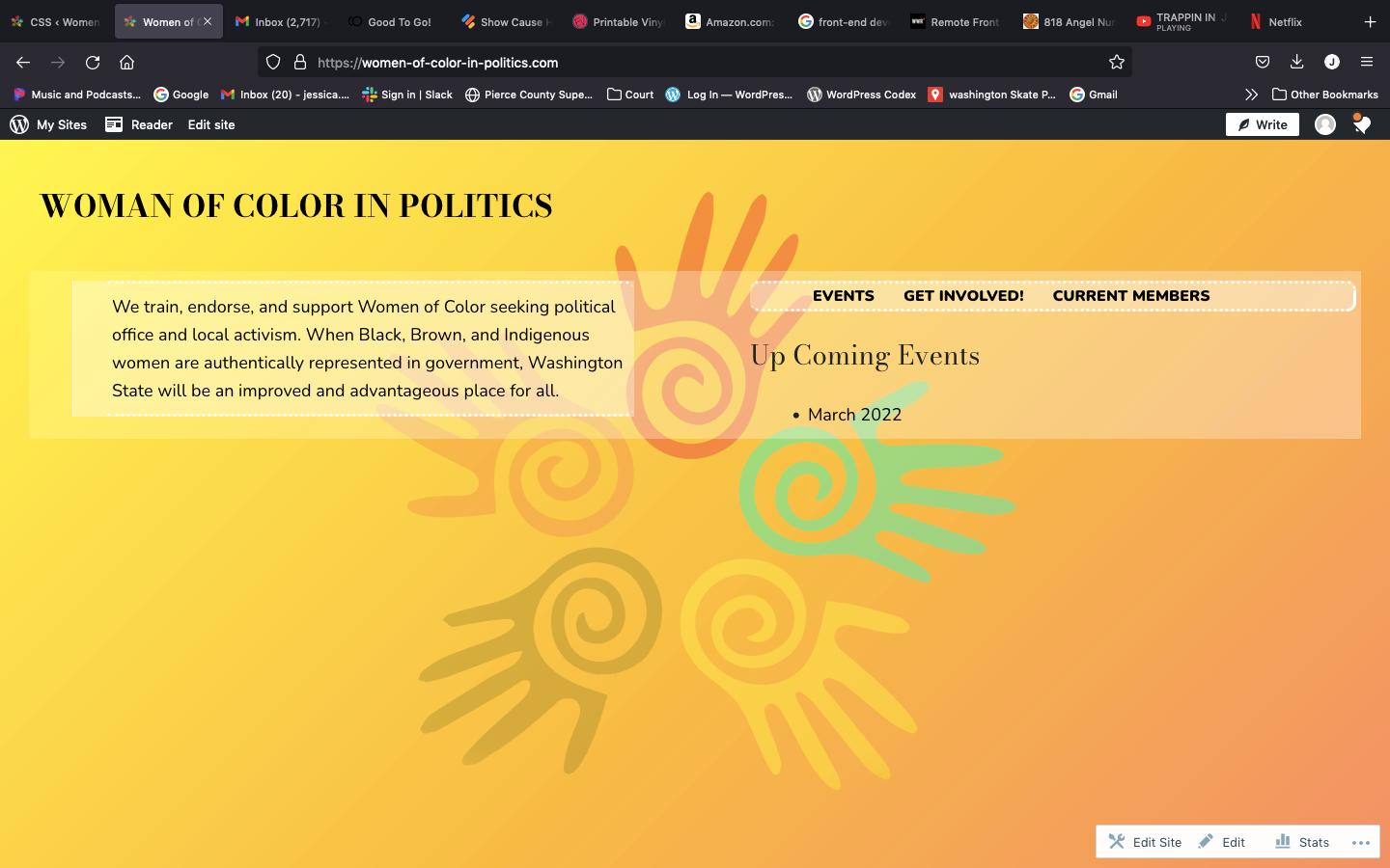 Home page featuring "Up Comling Events"