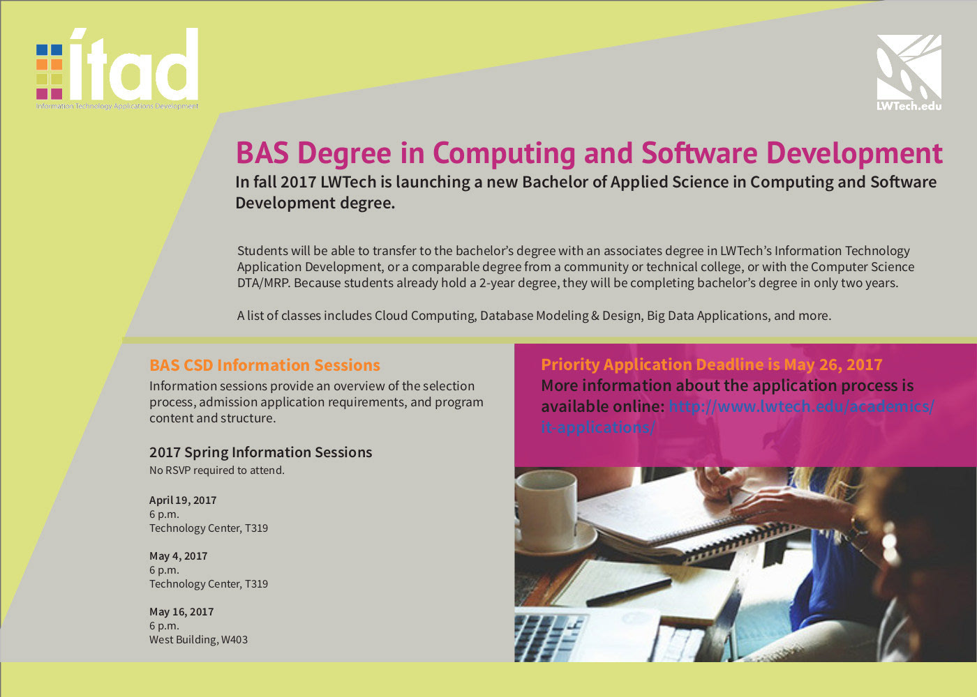 "Poster made for ITAD program, Spring Quarter, "Info Sessions"