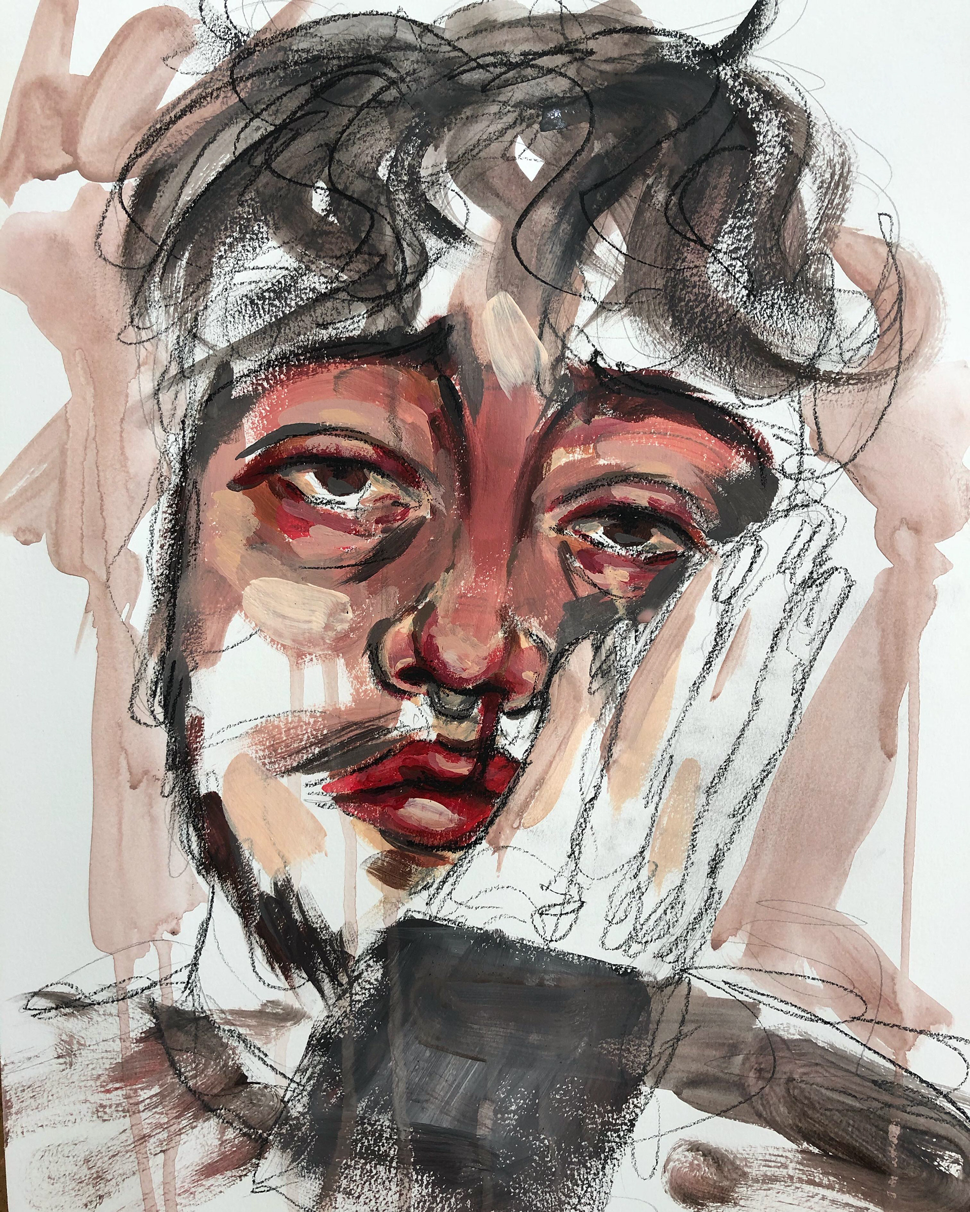 'Portrait of Dean' (Pink) acrylic, charcoal