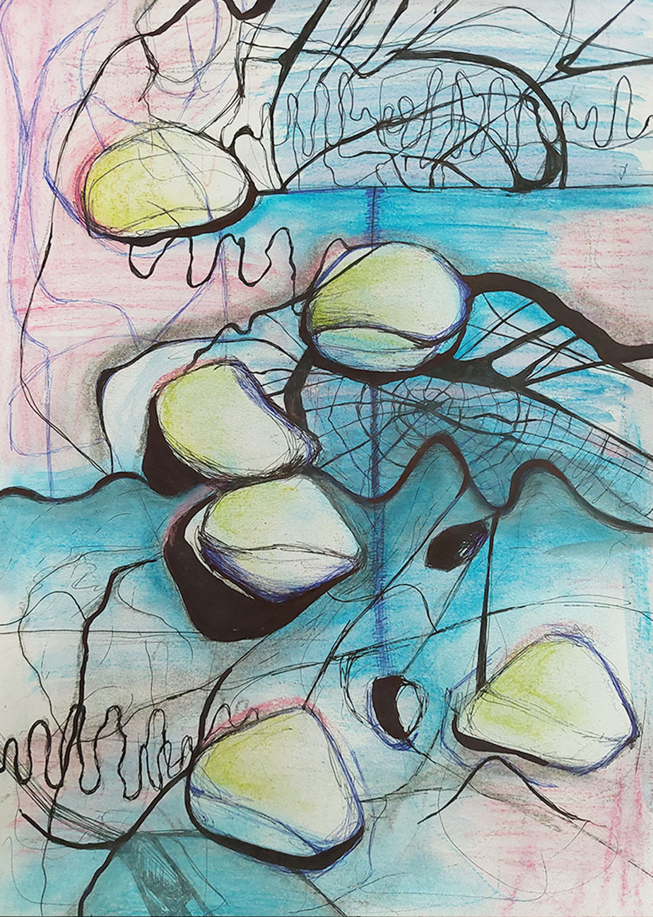 'A Stream' Pen and soft pastels