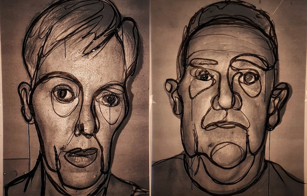 'Portraits' 2021 A0 Indian Ink on canvas over distorted projected image