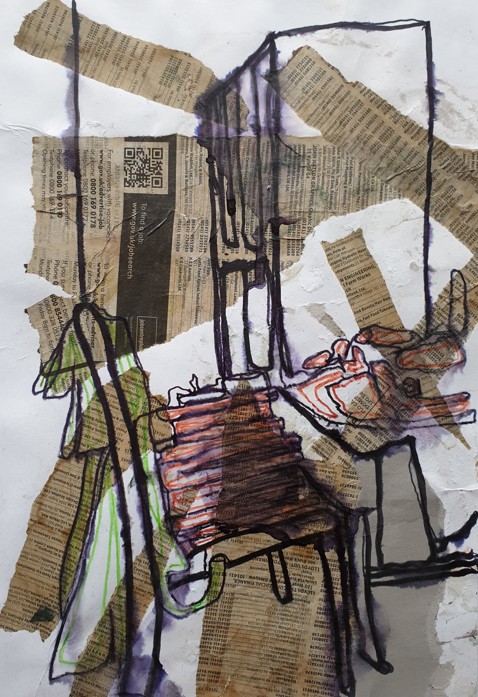 'Timeless Space 3' Collage, Pen and Wash