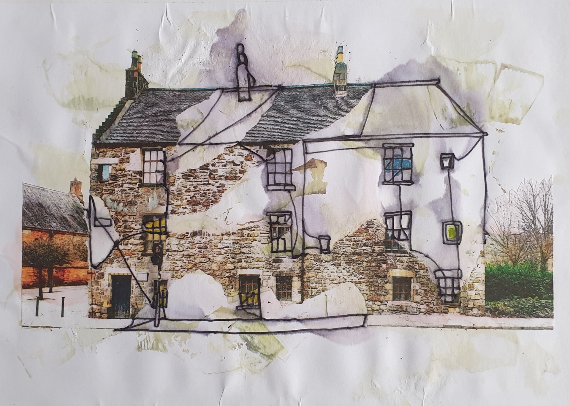'Timeless Space 1' Collage, Pen and Wash