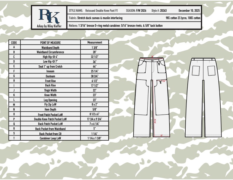 Pant spec sheet