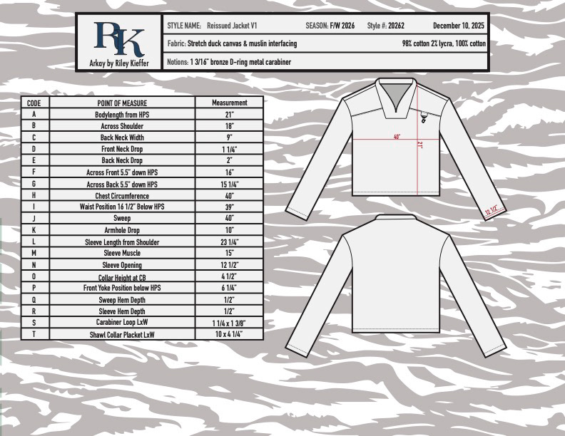 Jacket spec sheet
