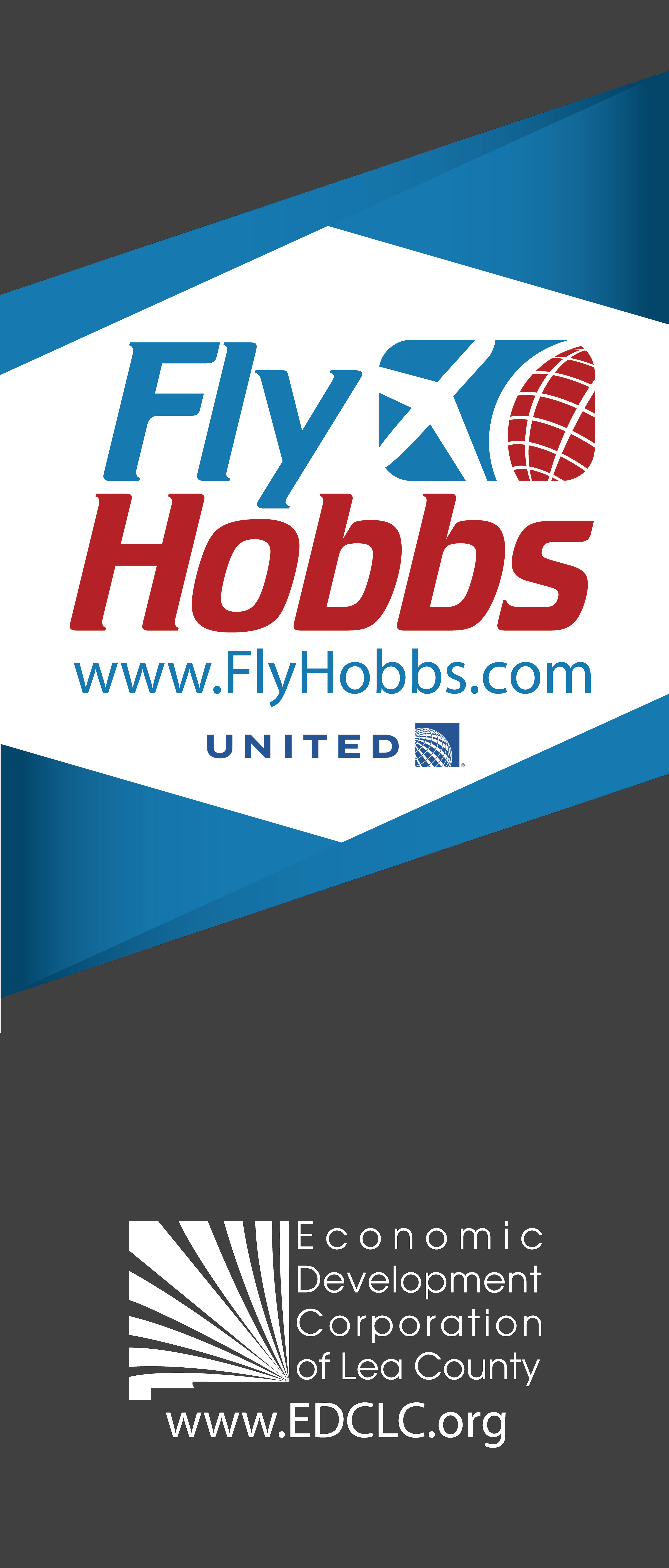Pop Up Banner for the Economic Development Corporation of Lea County and FlyHobbs. Created in Adobe Illustrator. 2020