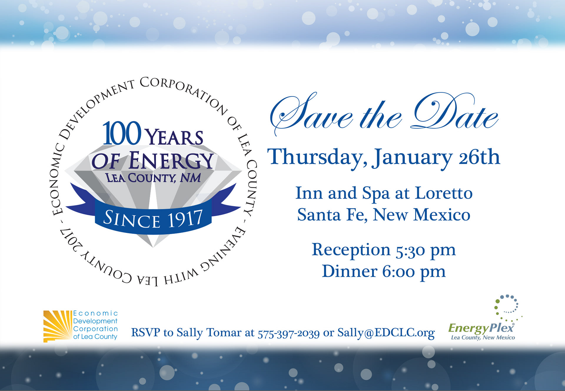 Save the Date Card for the Economic Development Corporation of Lea County's "Evening with Lea County" Legislative Event. Side 1. Created in Adobe Illustrator. 2016