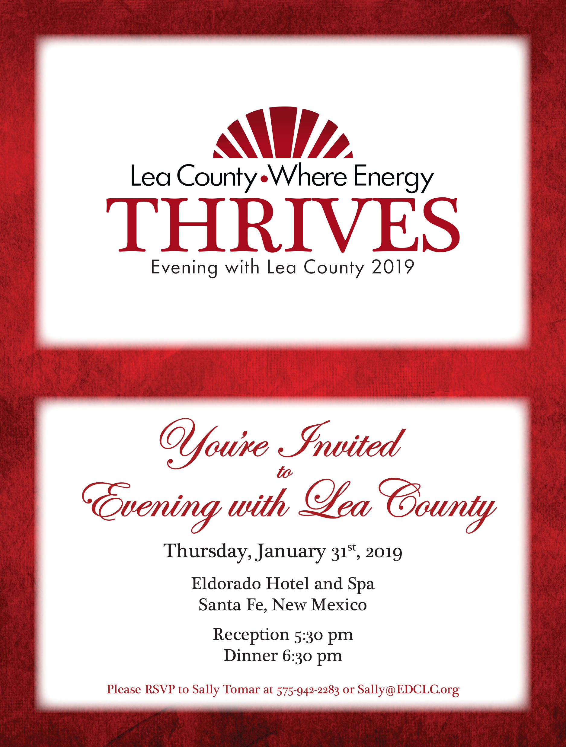 Folded Invitation for the Economic Development Corporation of Lea County's "Evening with Lea County" Legislative Event. Inside. Created in Adobe InDesign. 2018