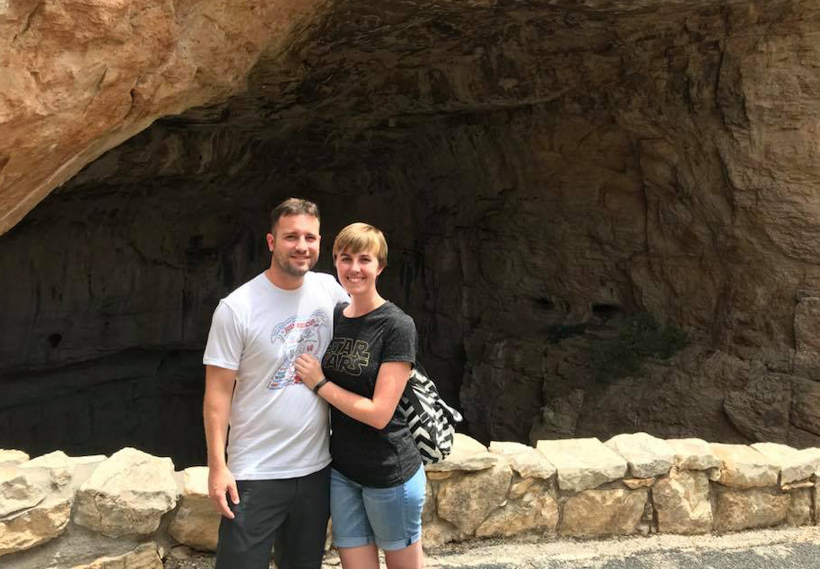 In front of the natural entrance to the Carlsbad Caverns. Carlsbad New Mexico. 2018