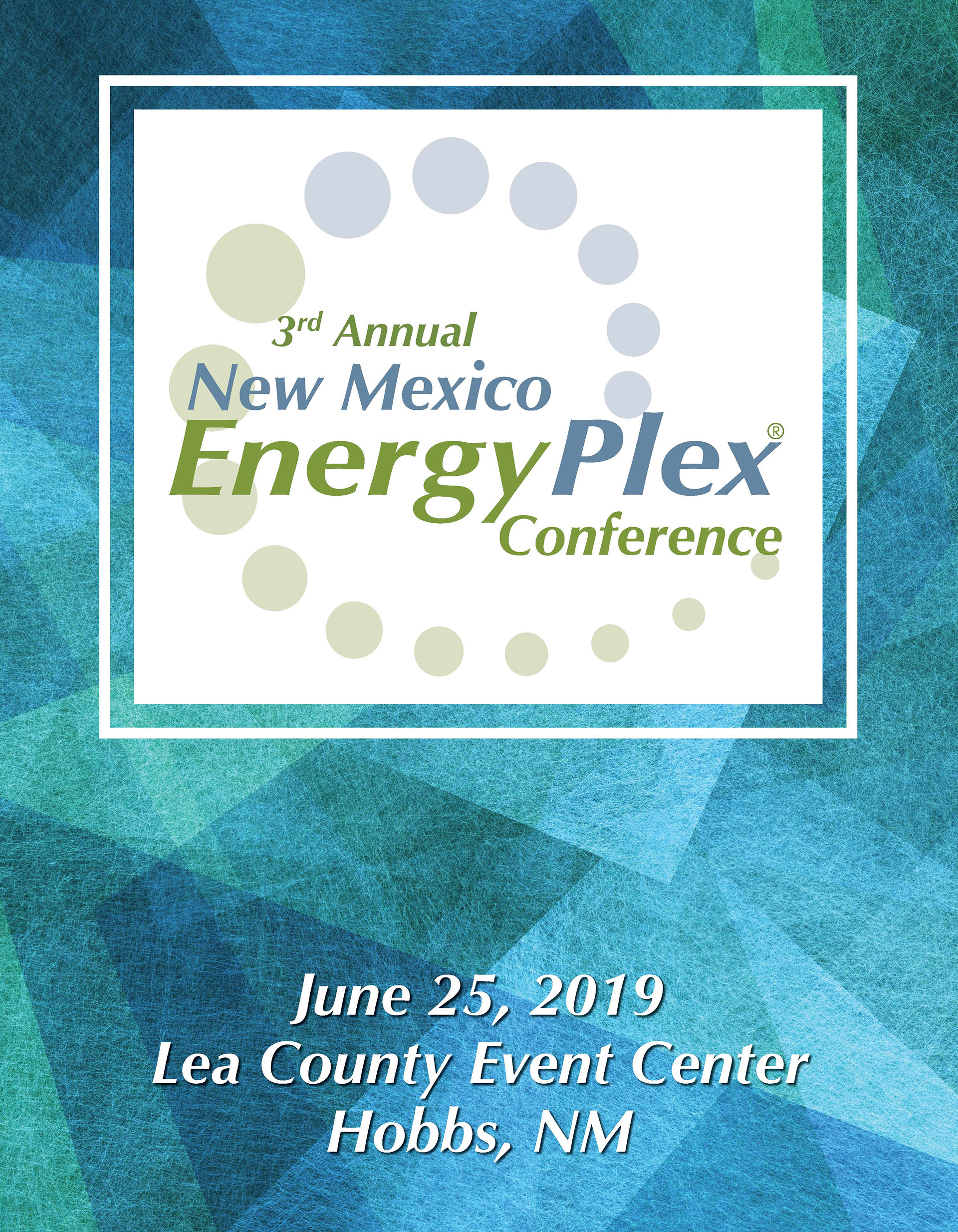 Printed Program Bookelt Cover Page for the New Mexico EnergyPlex Conference. Hosted by the Economic Development Corporation of Lea County. Created in Adobe InDesign. 2019