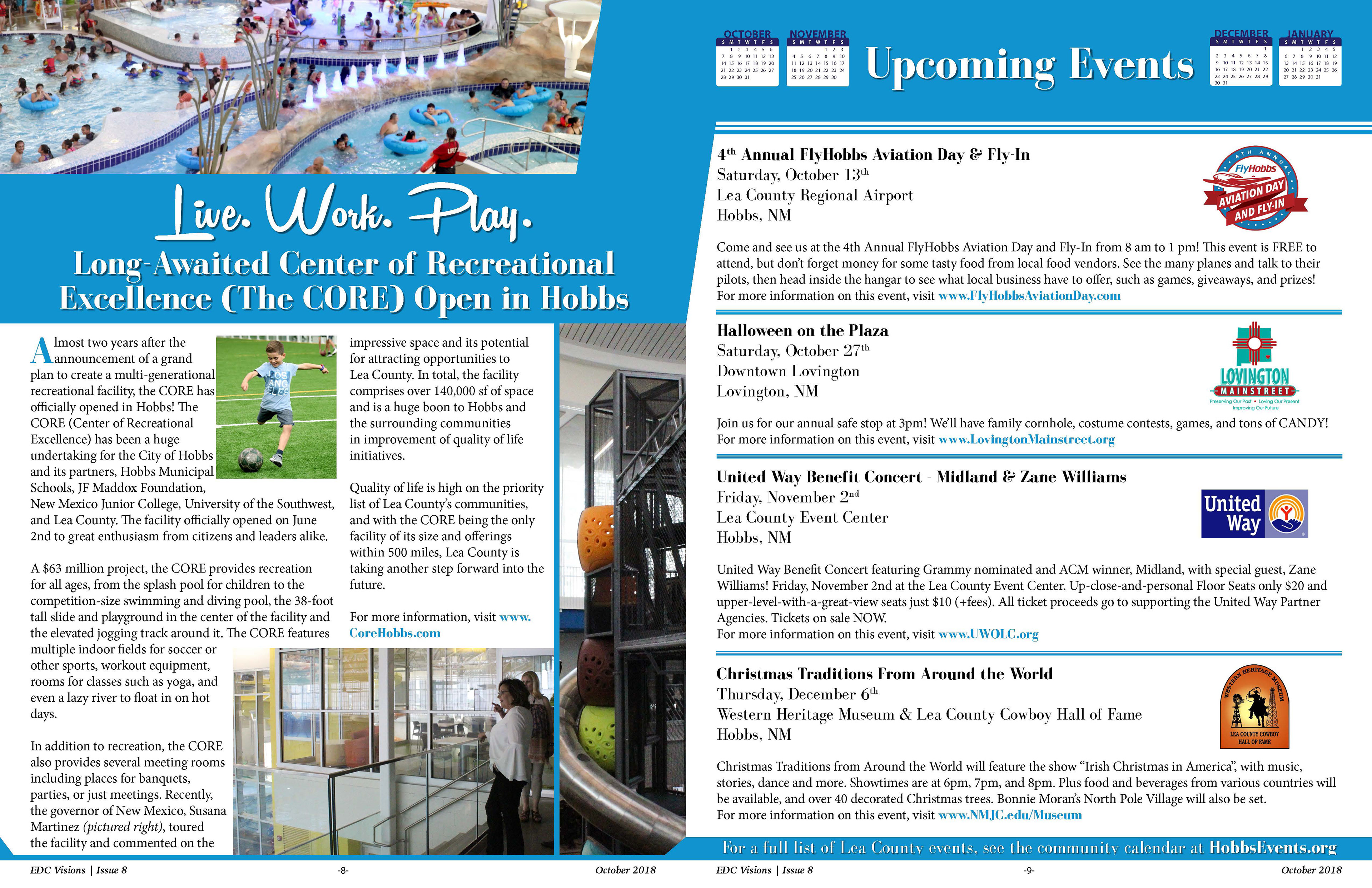 Email/Online Newsletter two page spread for the Economic Development Corporation of Lea County. In it's original state, this pdf had interactive elements. Created in Adobe InDesign. 2018