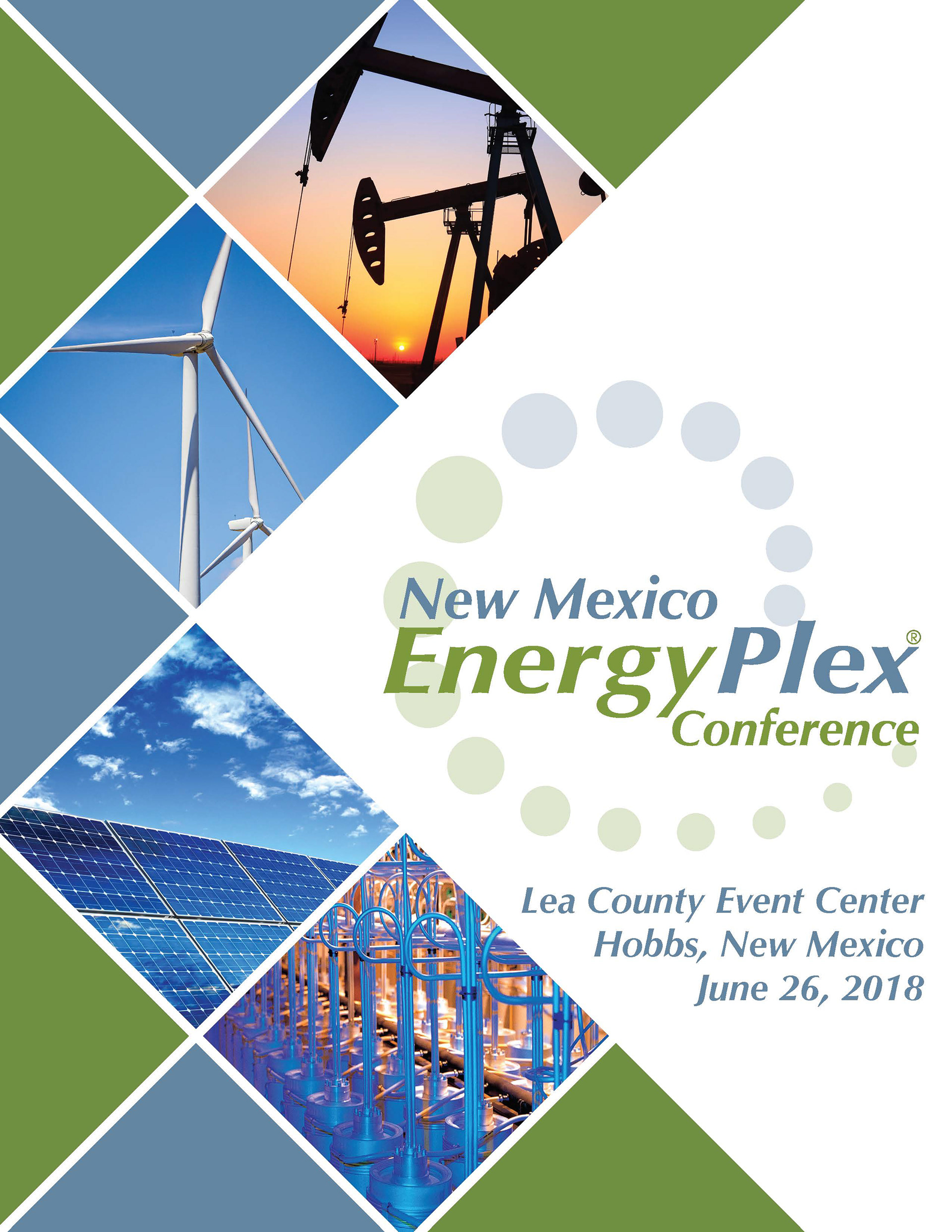 Printed Program Bookelt Cover Page for the New Mexico EnergyPlex Conference. Hosted by the Economic Development Corporation of Lea County. Created in Adobe InDesign. 2018