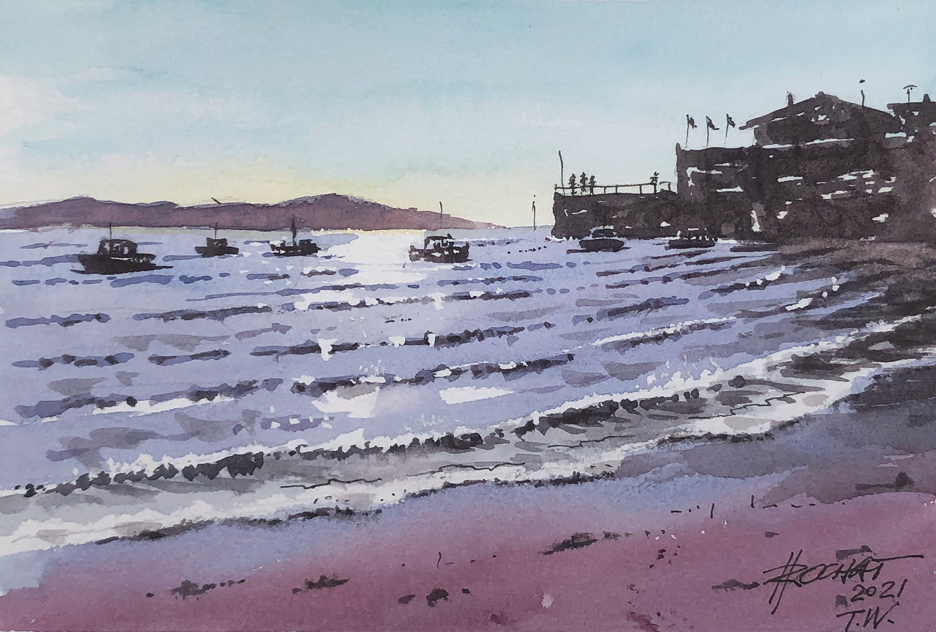 Rivage à contre-jour