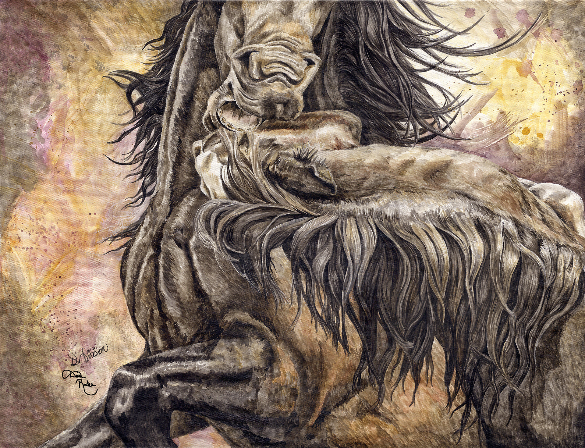 Fighting Stallions 18"x24" (SOLD)