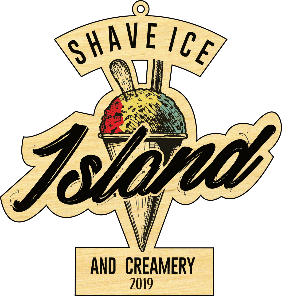 Wooden Ornament Mockup - Logo credit to Island Shave Ice and Creamery