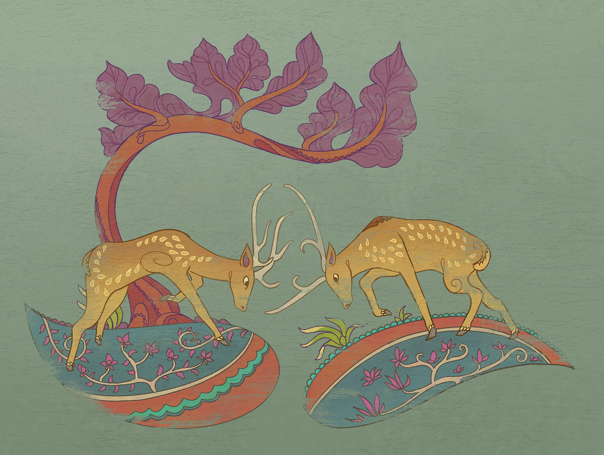 wall mural featuring the chital, or spotted deer