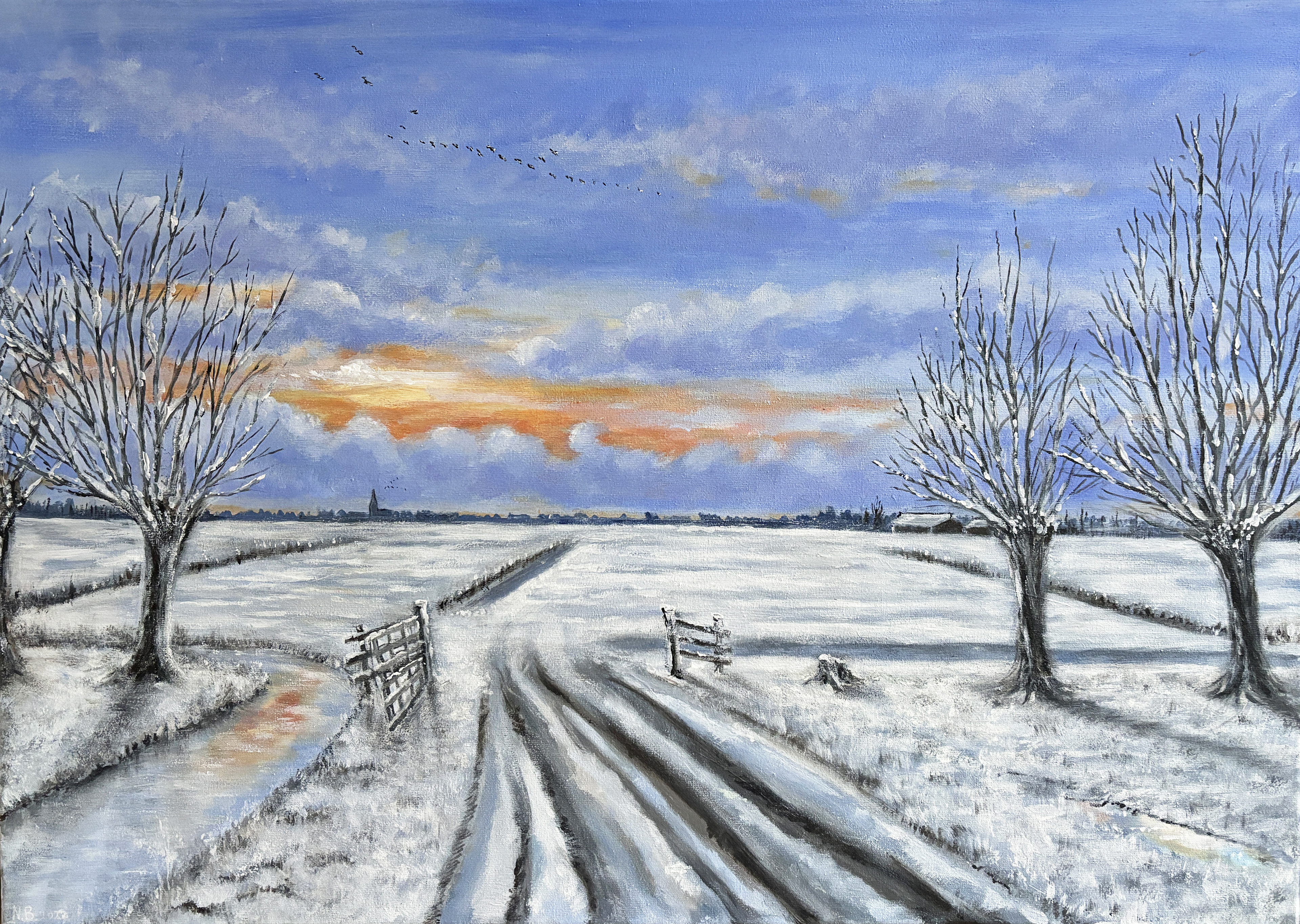 Hollands winterlandschap. 50x70 cm