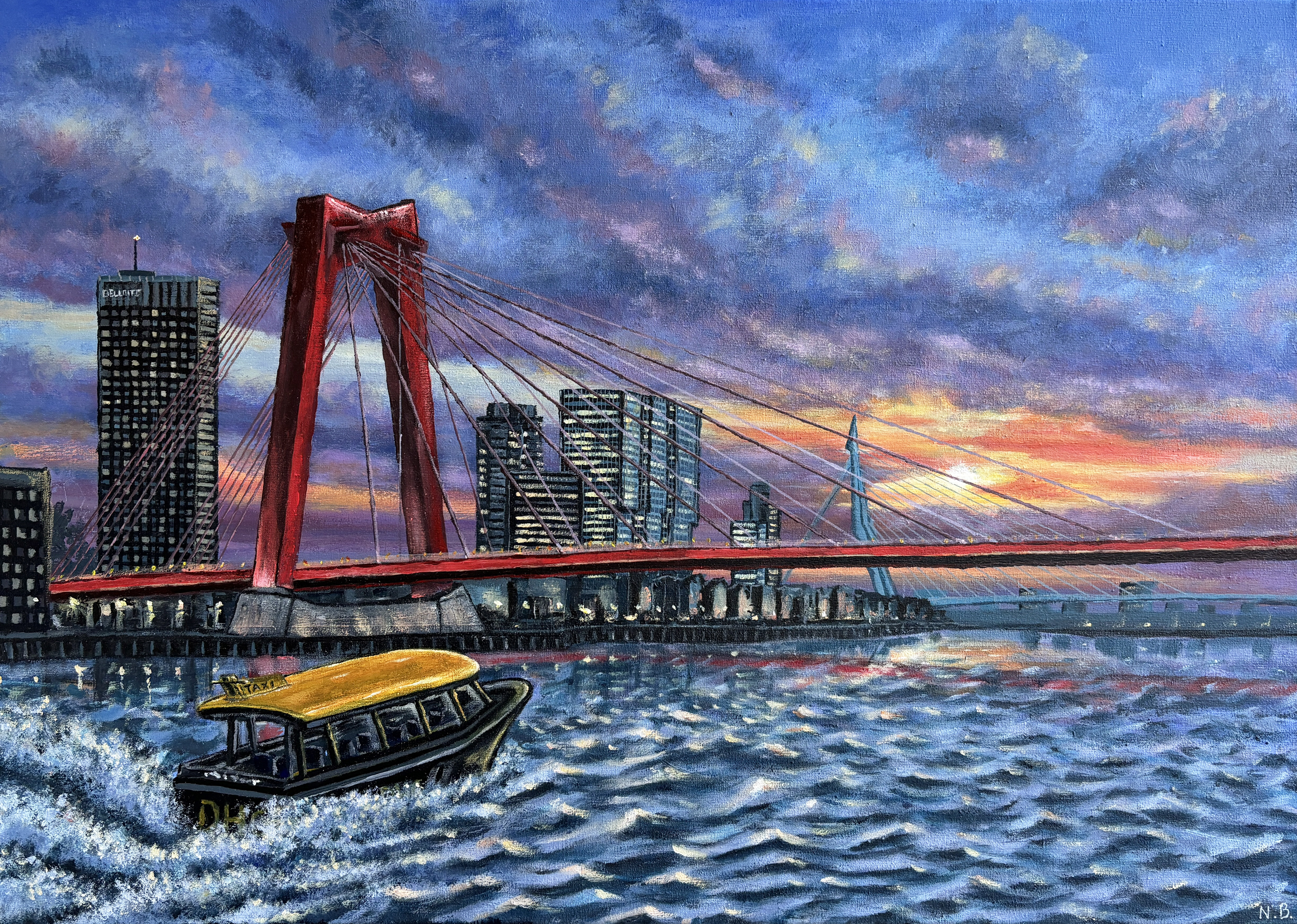Willemsbrug bij zonsondergang. 70x50 cm