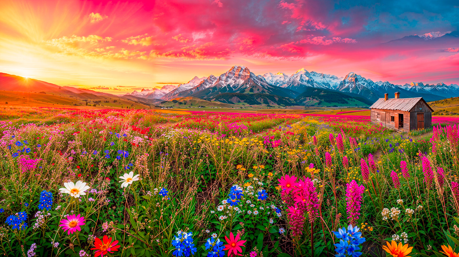 Barn house in flowers