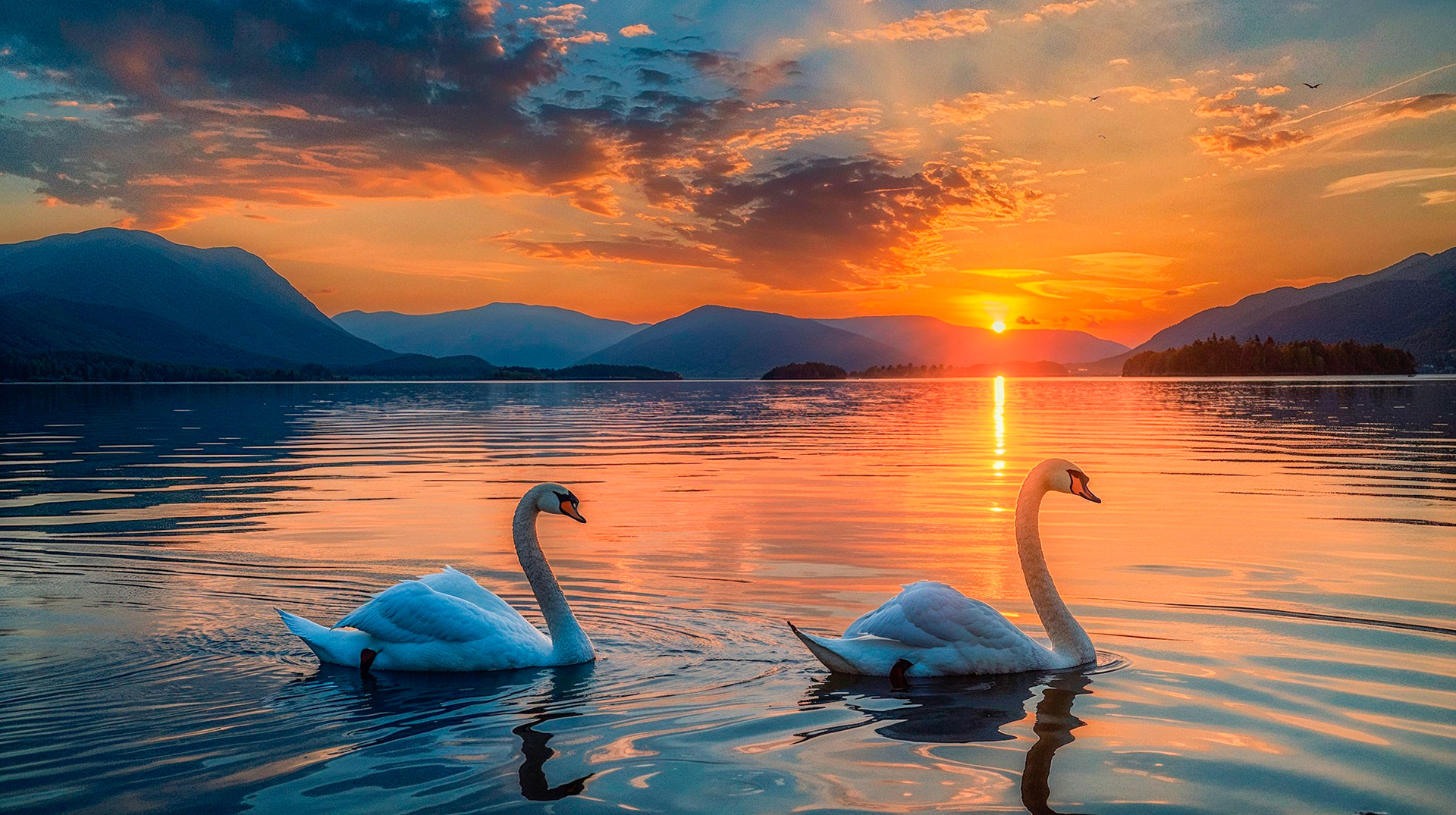Swans at sunset