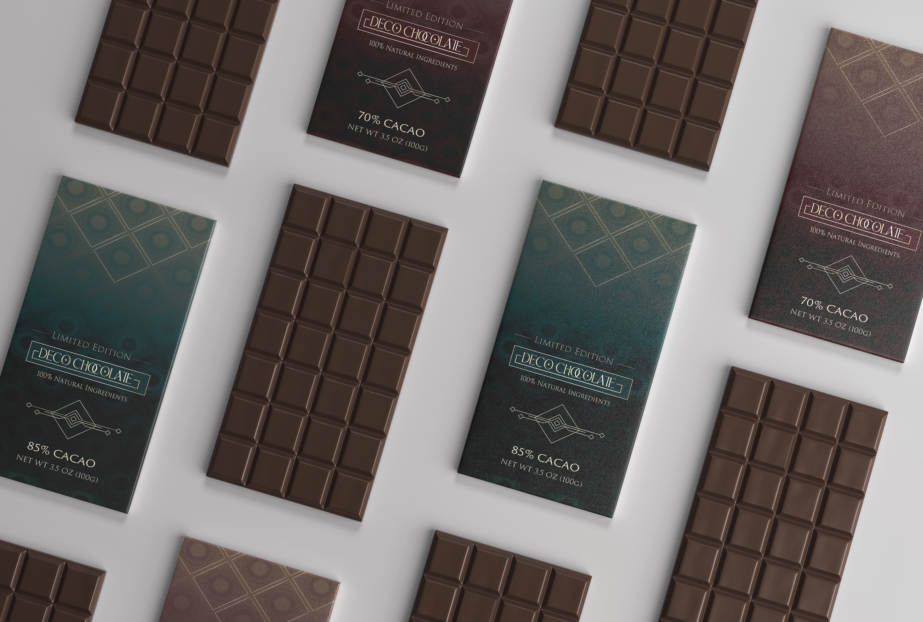 Concept chocolate bar design inspired by the 1920s Art Deco period. (2/2)