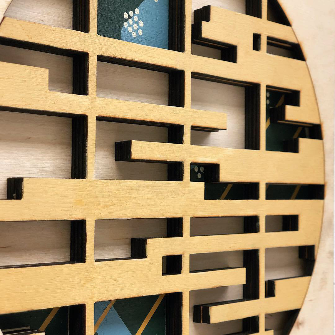 Close-Up 6. 12' x 12'. Acrylic Paint on Laser cut Wood Panel.