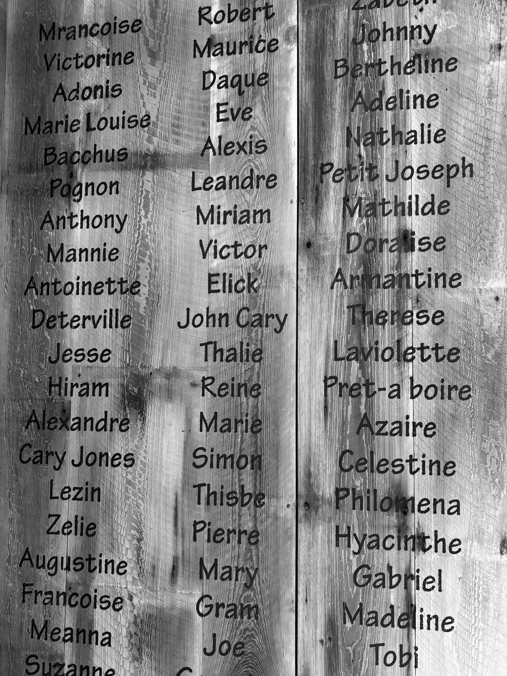 List of slave names at Oak Alley
