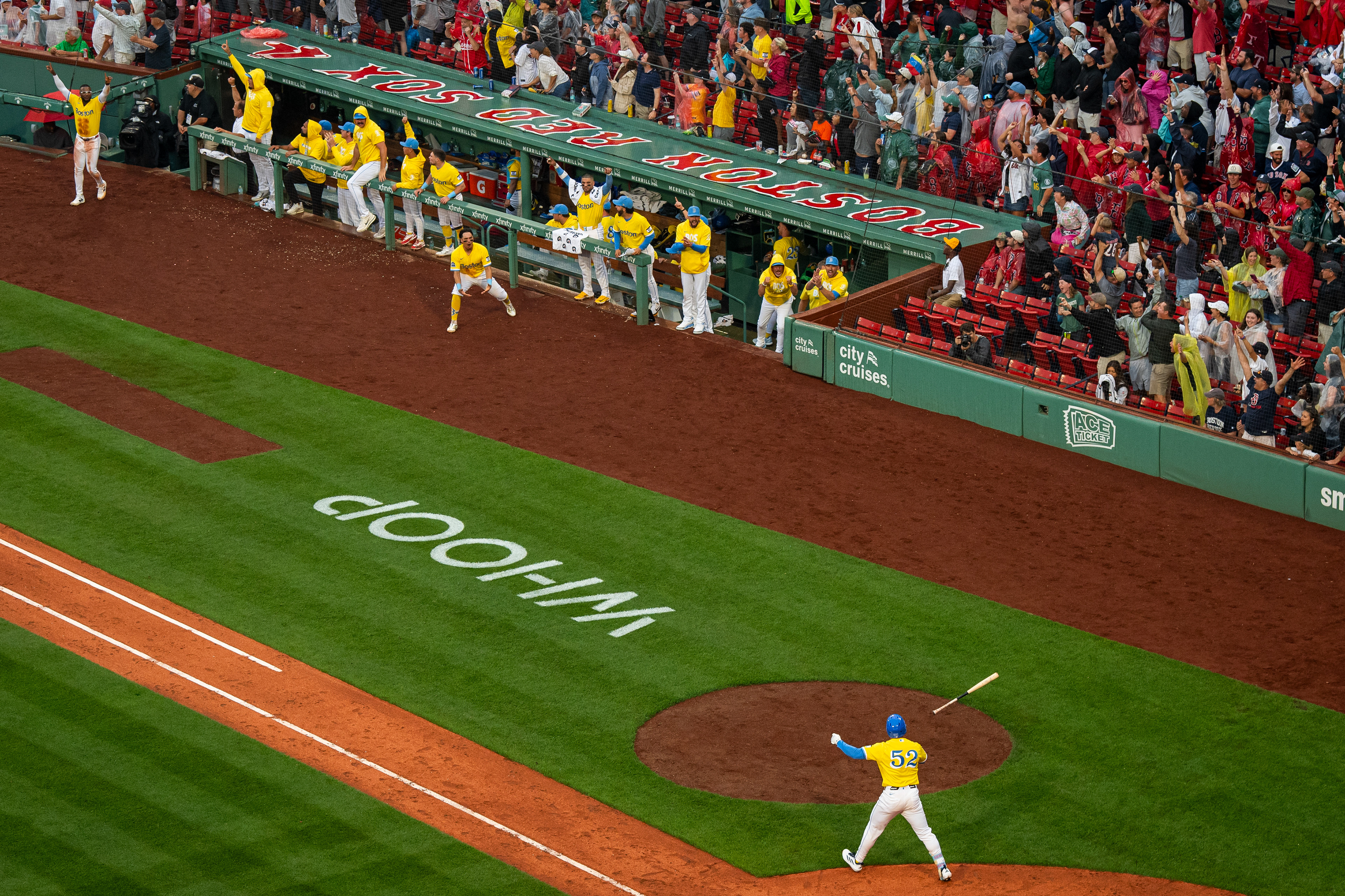 July 18, 2026, Boston, MA: Wilyer Abreu #52 of the Boston Red Sox reacts to hitting a two run home run during the seventh inning of a game against the Tampa Bay Rays at Fenway Park in Boston, Massachusetts Saturday, July 18, 2026. (Photo by Aiden Shertzer/Boston Red Sox)