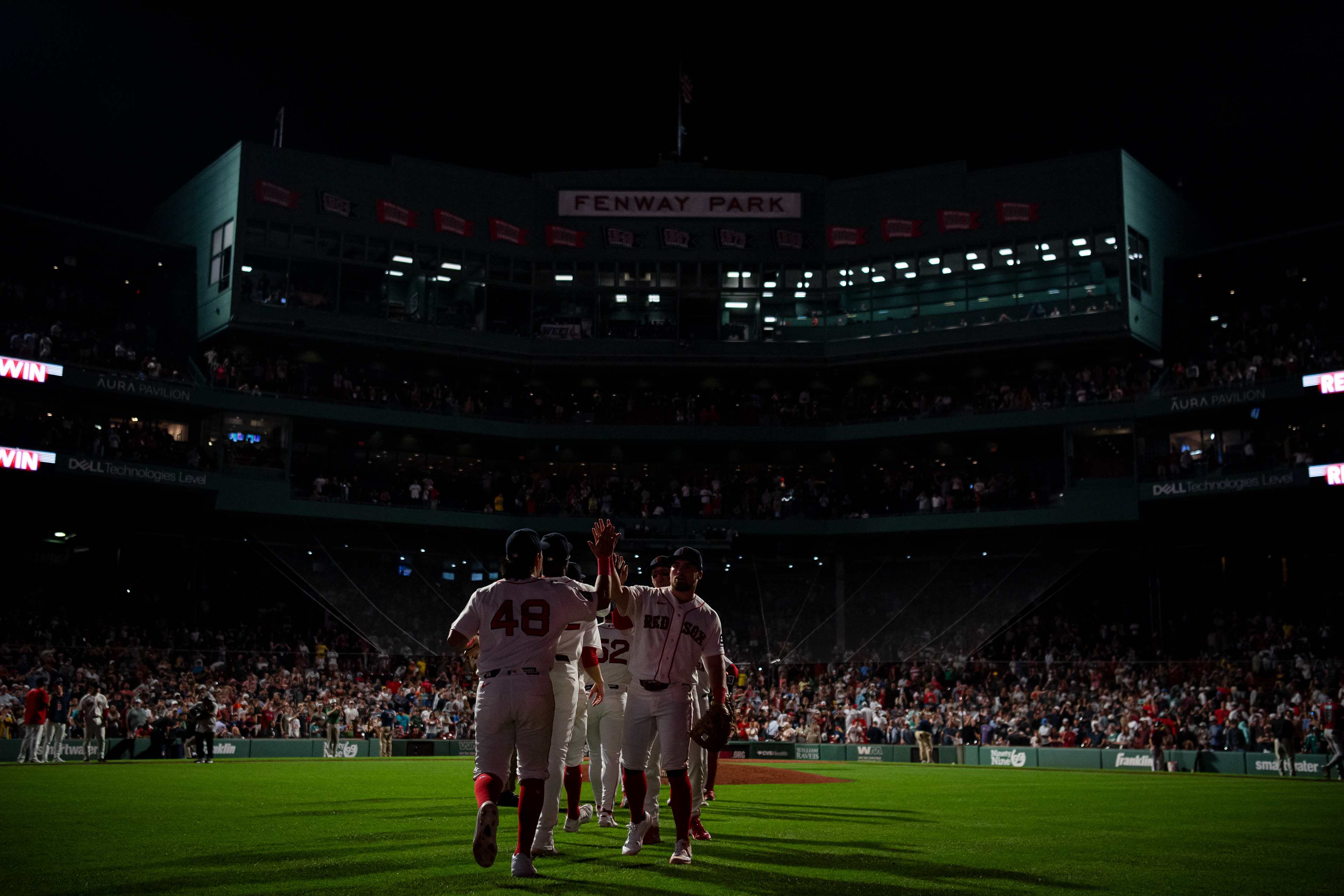 August 17, 2026, Boston, MA: The Boston Red Sox lineup and high five after a win against the Arizona Diamondbacks at Fenway Park in Boston, Massachusetts Monday, August 17, 2026. (Photo by Aiden Shertzer/Boston Red Sox)
