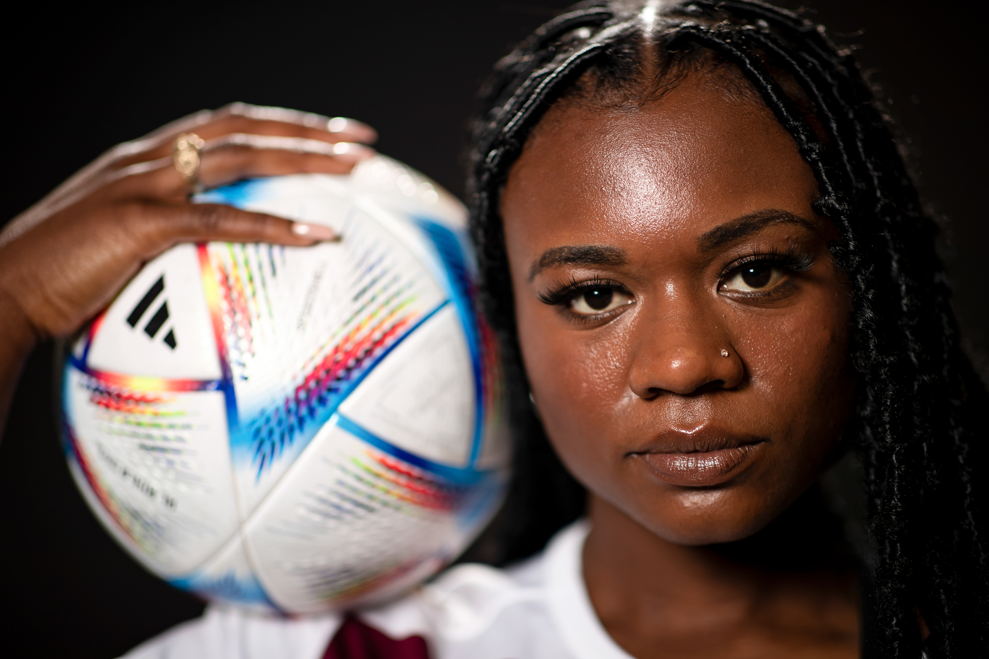 COLLEGE STATION, TX - July 22, 2022 - Defender Karlina Sample #21 of the Texas A&M Aggies poses for a photo during Women’s Soccer Photo Day at The Studio in Kyle Field in College Station, TX. Photo By Aiden Shertzer/Texas A&M Athletics