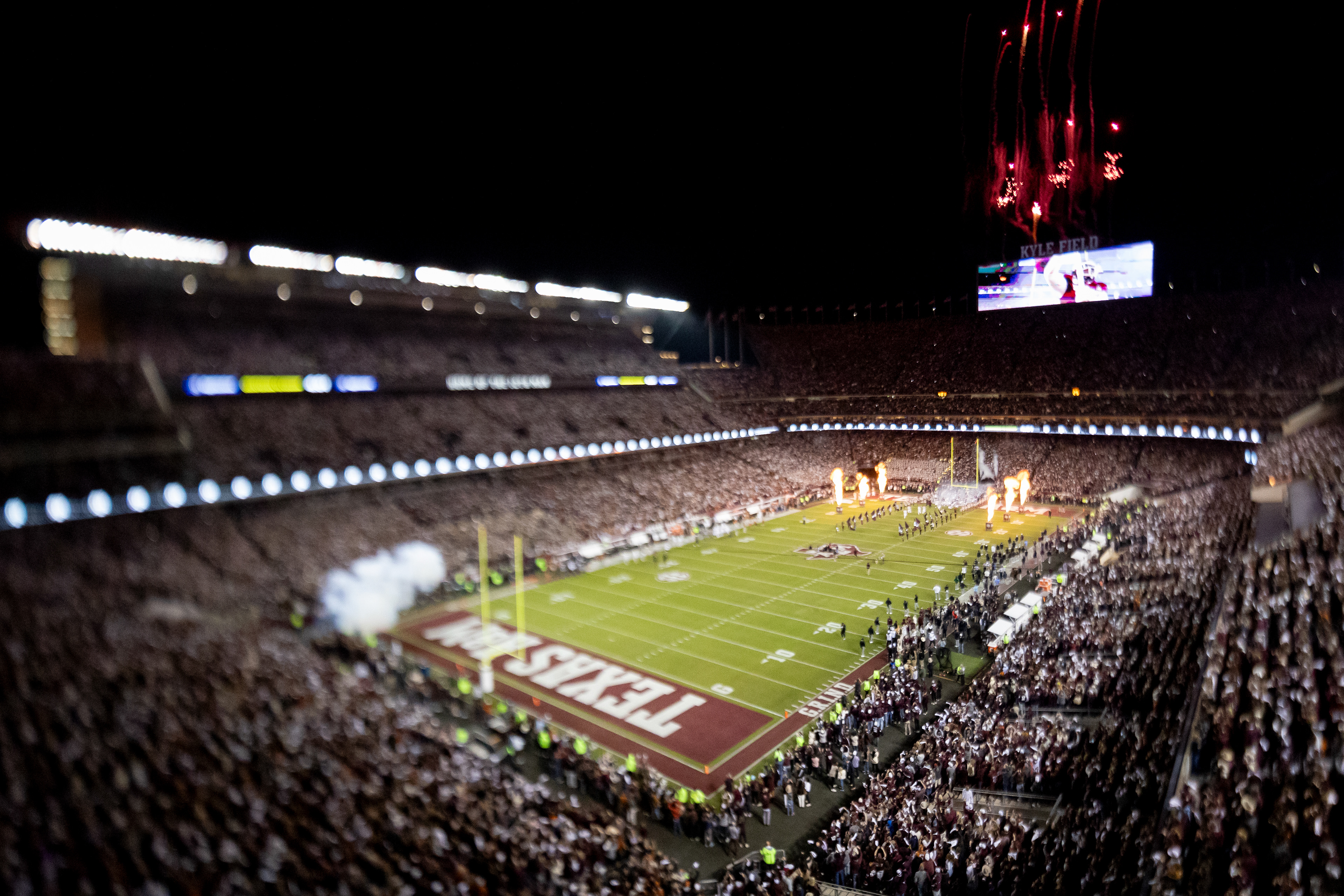 COLLEGE STATION, TX - November 30, 2024 - A general view of the Texas A&M Aggies run out prior to a game between the Texas Longhorns and the Texas A&M Aggies at Kyle Field in College Station, TX. Photo By Aiden Shertzer/Texas A&M Athletics