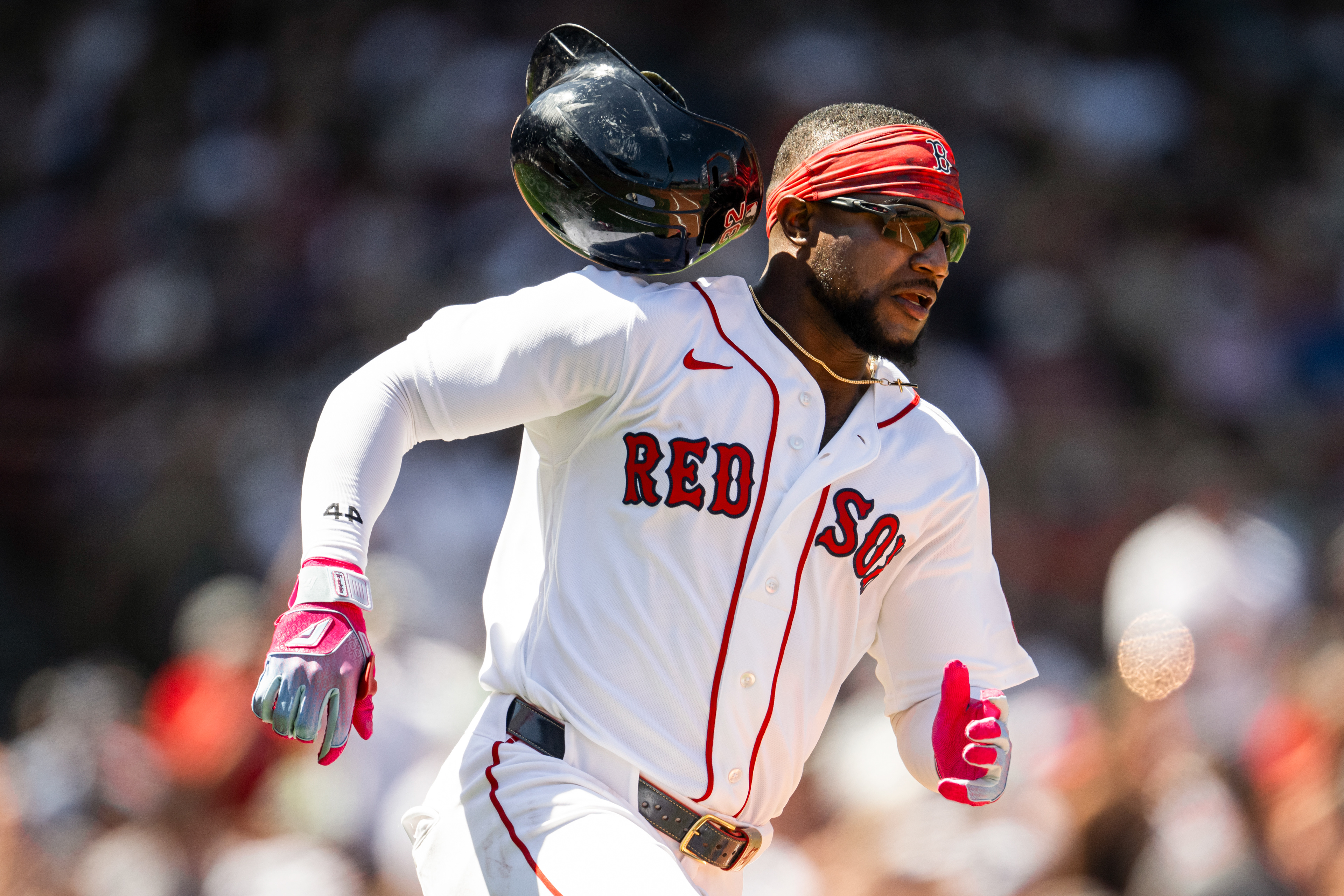 July 19, 2026, Boston, MA: Andruw Monasterio #32 of the Boston Red Sox rounds the bases after hitting a double during the second inning of a game against the Tampa Bay Rays at Fenway Park in Boston, Massachusetts Sunday, July 19, 2026. (Photo by Aiden Shertzer/Boston Red Sox)