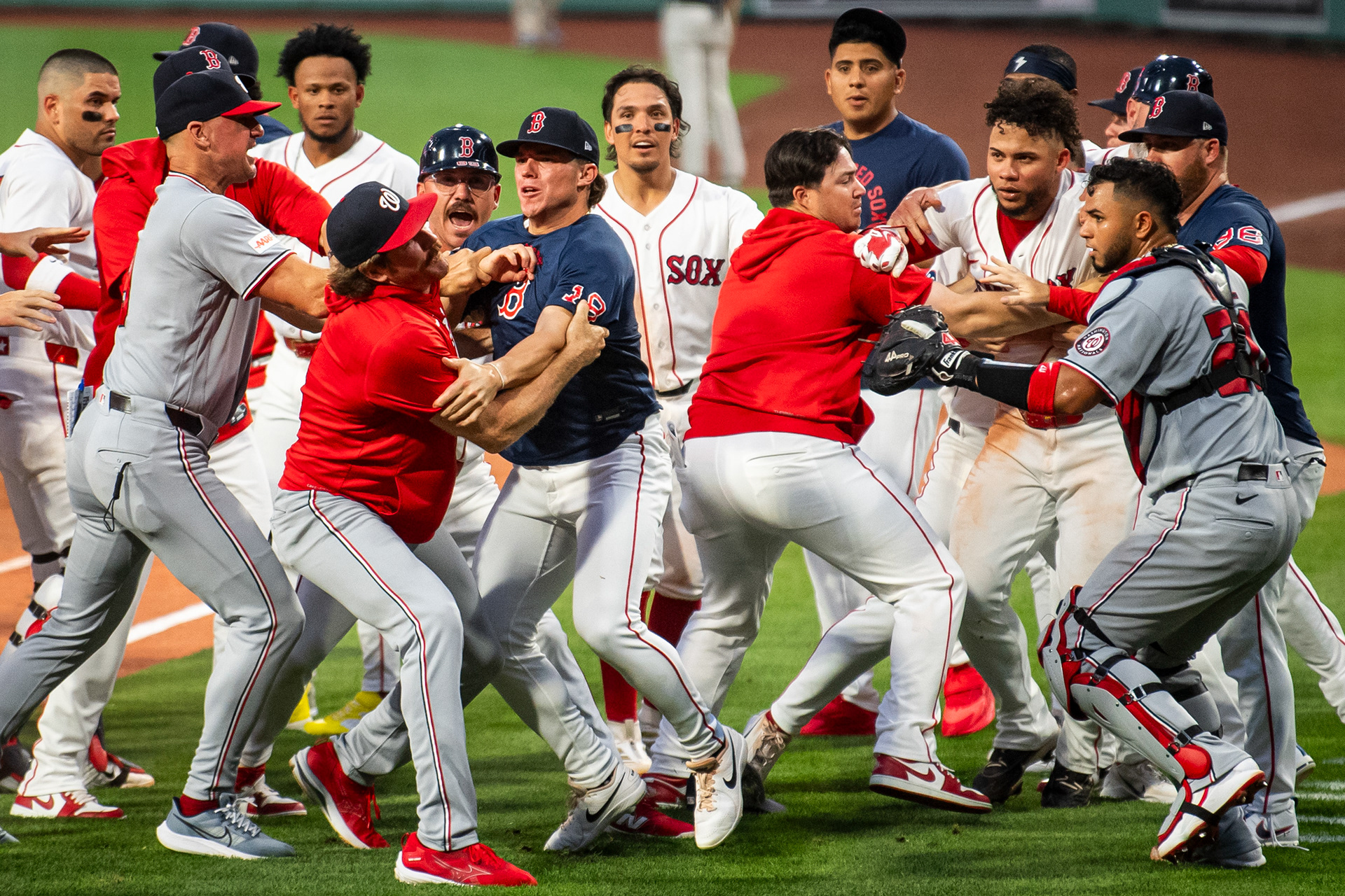 June 30, 2026, Boston, MA: The Washington Nationals and the Boston Red Sox scuffle during the fourth inning of a game at Fenway Park in Boston, Massachusetts Tuesday, June 30, 2026. (Photo by Aiden Shertzer/Boston Red Sox)