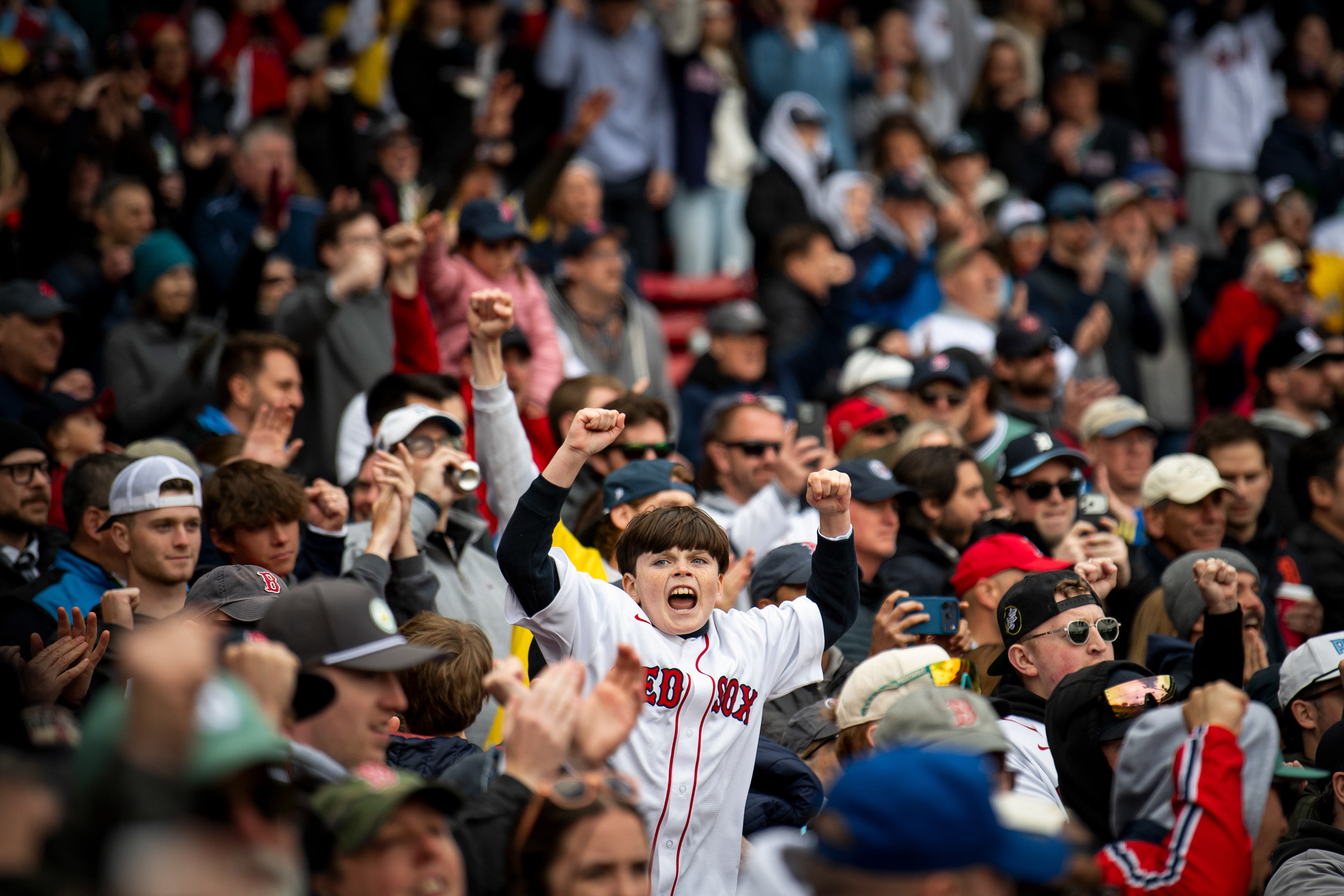 April 20, 2026, Boston, MA: A fan celebrates during a game between the Detroit Tigers and the Boston Red Sox at Fenway Park in Boston, Massachusetts Monday, April 20, 2026. (Photo by Aiden Shertzer/Boston Red Sox)