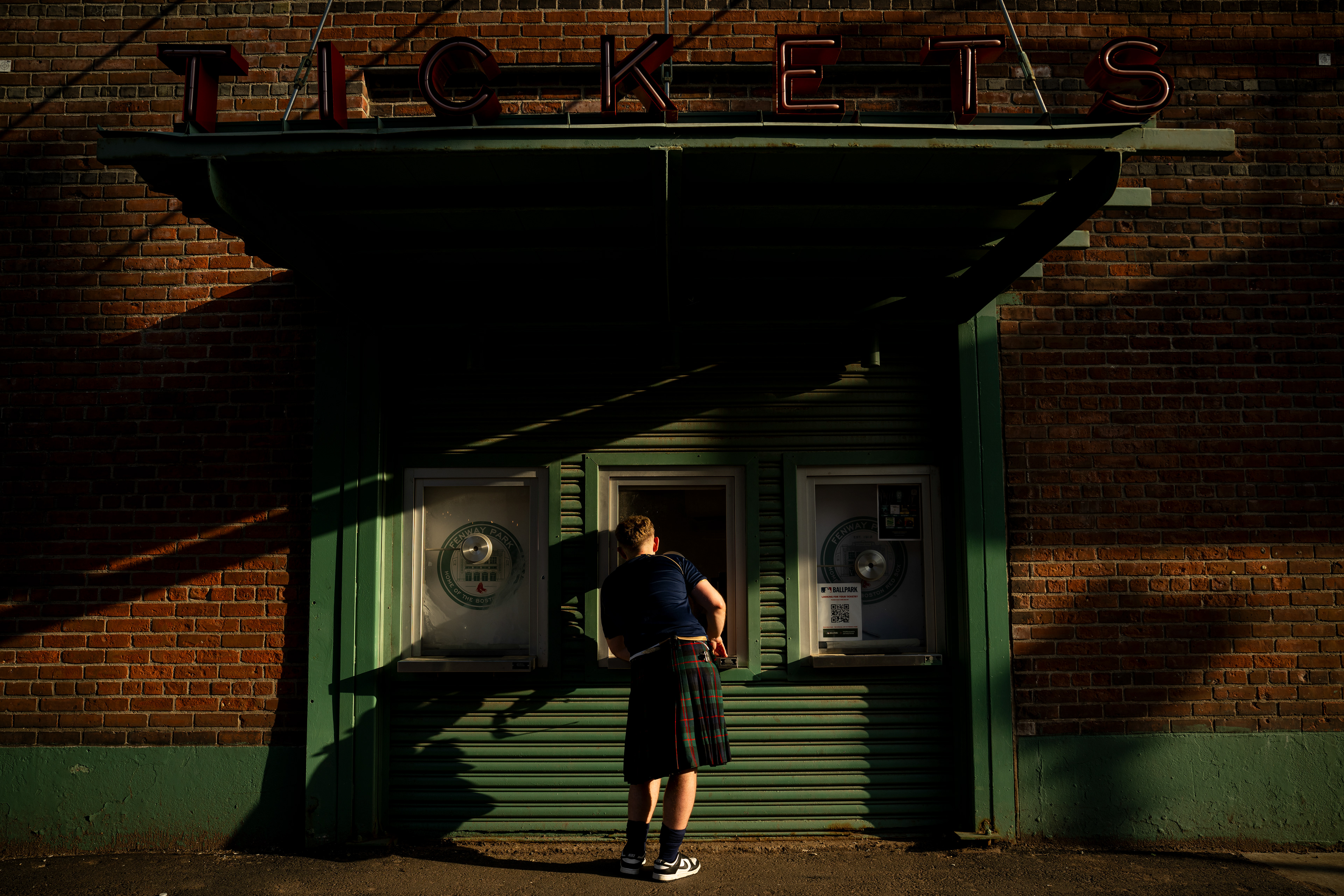 June 12, 2026, Boston, MA: A Scottish fan buys tickets from the window on Lansdowne Street prior to a game between the Texas Rangers and the Boston Red Sox at Fenway Park in Boston, Massachusetts Friday, June 12, 2026. (Photo by Aiden Shertzer/Boston Red Sox)