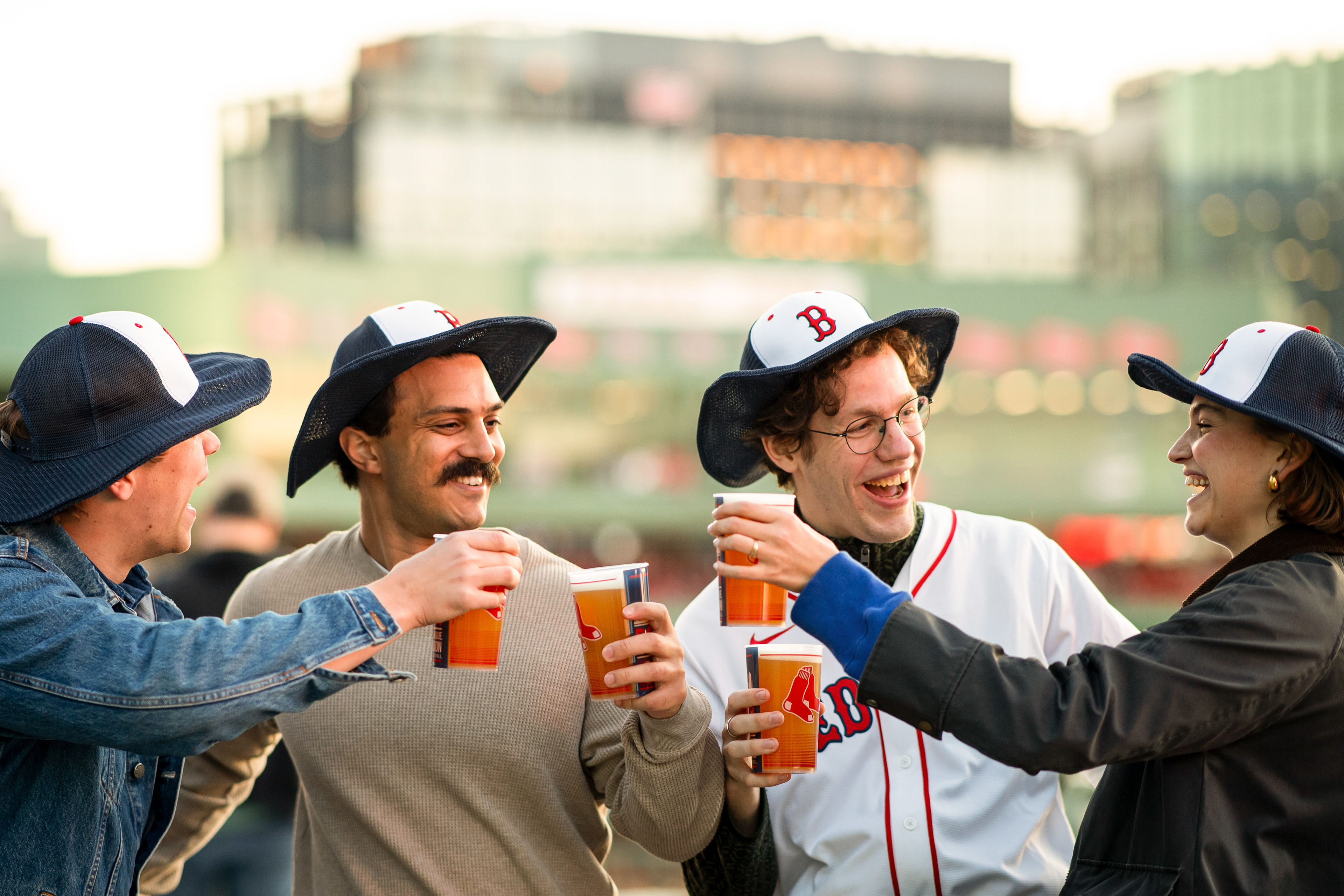 May 7, 2026, Boston, MA: Fans pose for a photo on the Sam Deck with their Country Theme Night Cowboy Hats during a game between the Tampa Bay Rays and the Boston Red Sox at Fenway Park in Boston, Massachusetts Thursday, May 7, 2026. (Photo by Aiden Shertzer/Boston Red Sox)