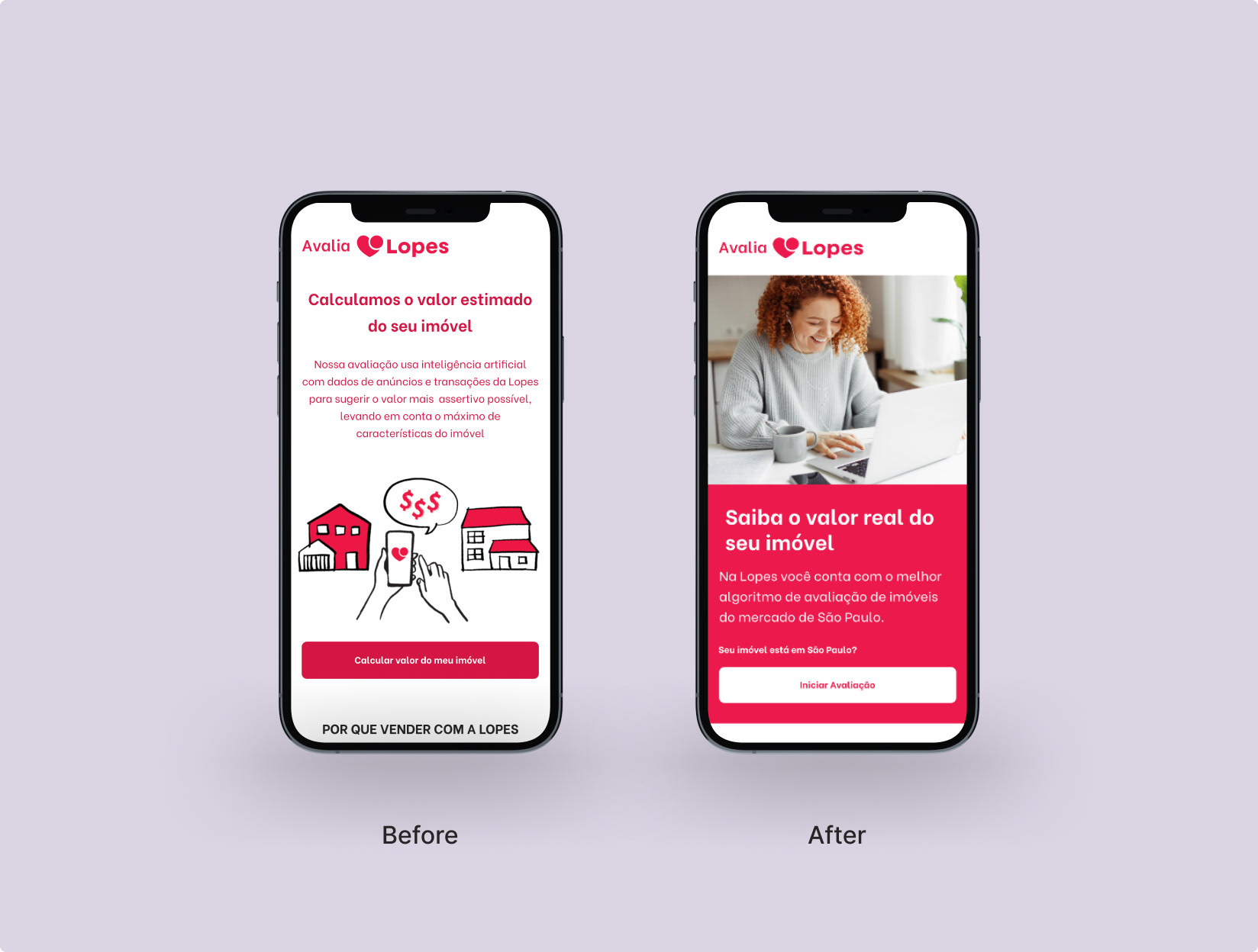 Before and after home page