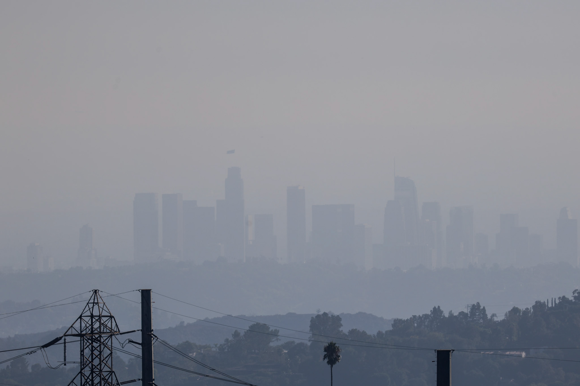 Uitzicht op downtown LA, helaas beetje mistig (smog)