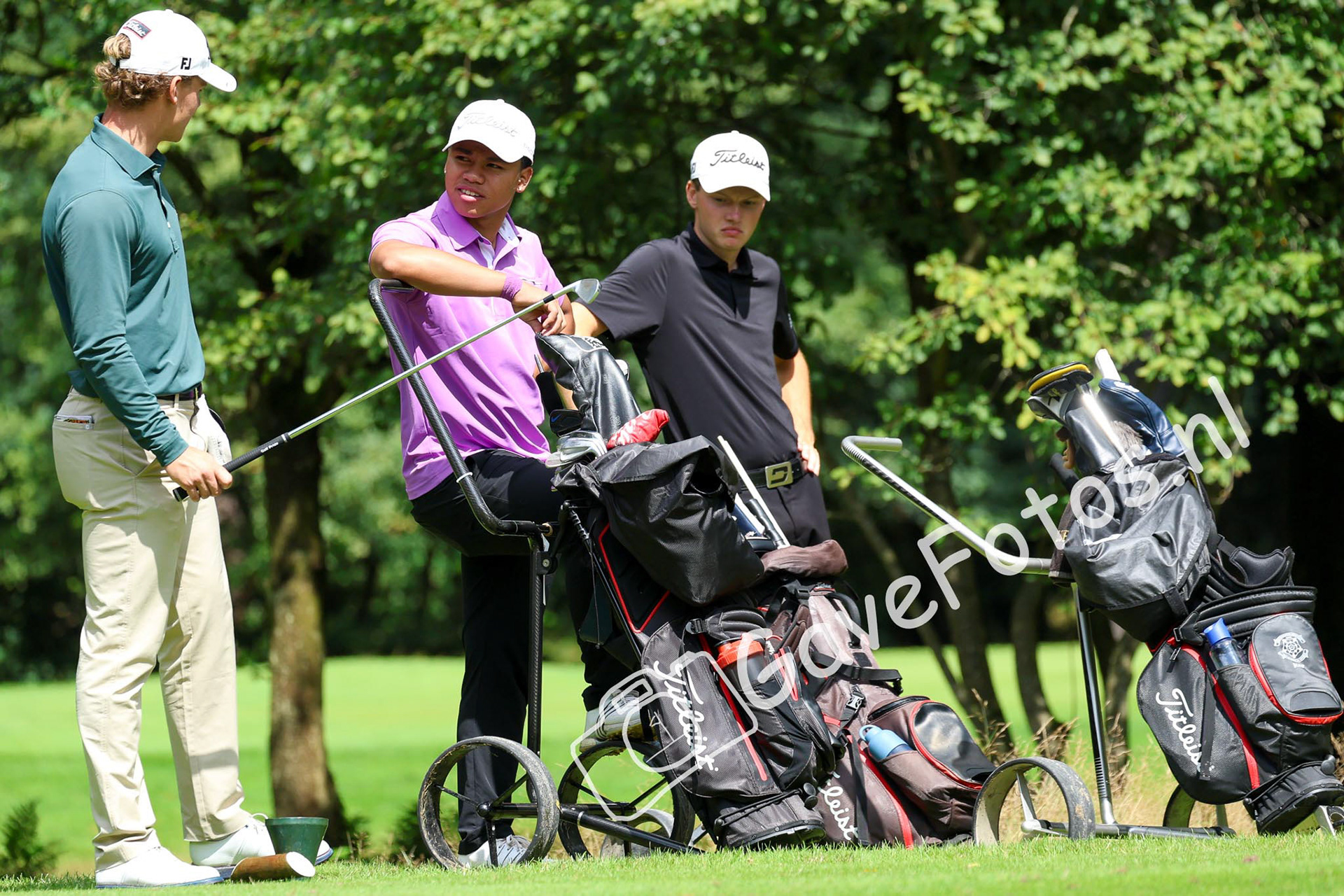 VAN ARNHEM, Joep (Rosendaelsche Golfclub), HOCHSTENBACH, Jesse (Noordwijkse Golfclub), DE ROO, Kian (Golfvereniging De Drentsche) 02/08/2025 NK Strokeplay 2025, Hooge Graven Golfclub, Ommen, Nederland. 1-3 of August 2025. On the course  during the 2st round of the NK Strokeplay 2025.