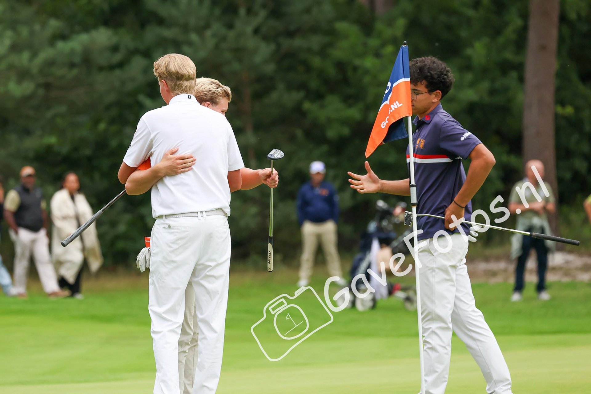 KLOETH, Denny (Rosendaelsche Golfclub), WOLTERING, Scott (Hilversumsche Golf Club), LAFEBER, Guus (Hilversumsche Golf Club) 03/08/2025 NK Strokeplay 2025, Hooge Graven Golfclub, Ommen, Nederland. 1-3 of August 2025. On the course  during the final day of the NK Strokeplay 2025.