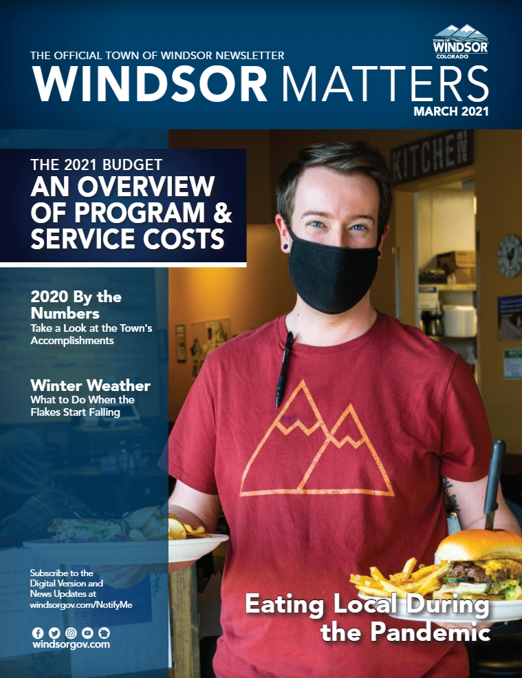 Example of print layout design from Windsor Matters newsletter (Town of Windsor Colorado).