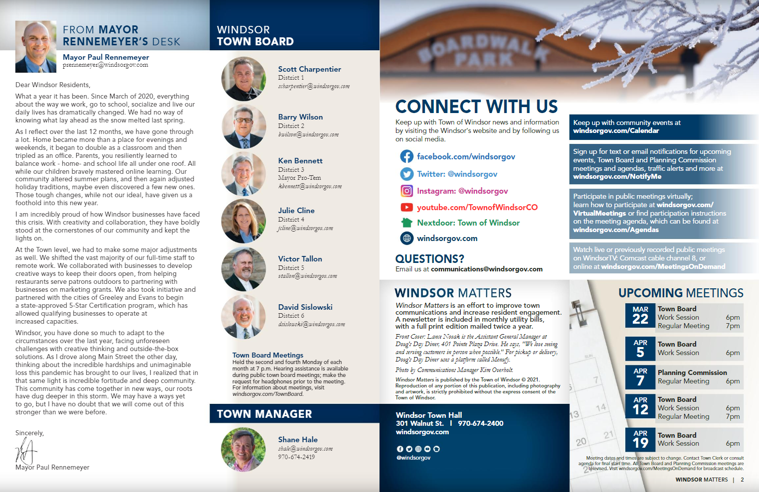 Example of print layout design from Windsor Matters newsletter (Town of Windsor Colorado).