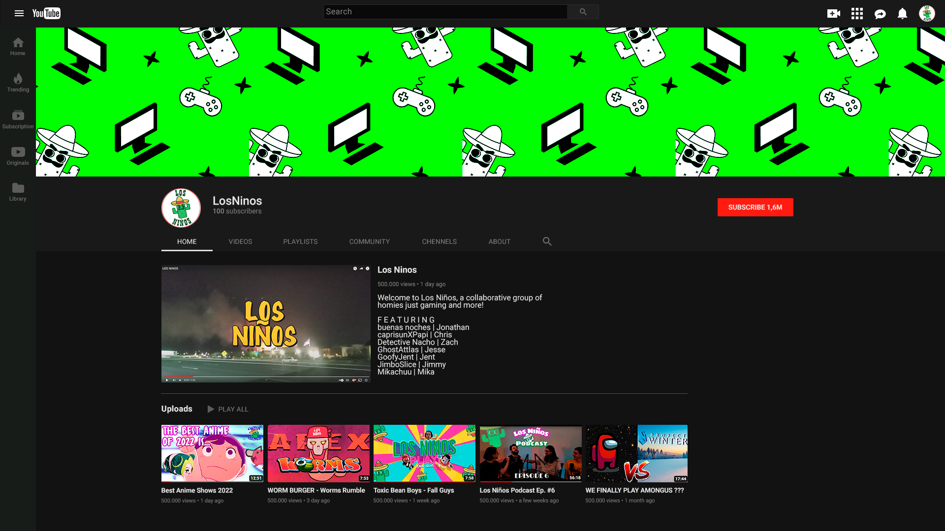 Los Ninos Youtube MainPage