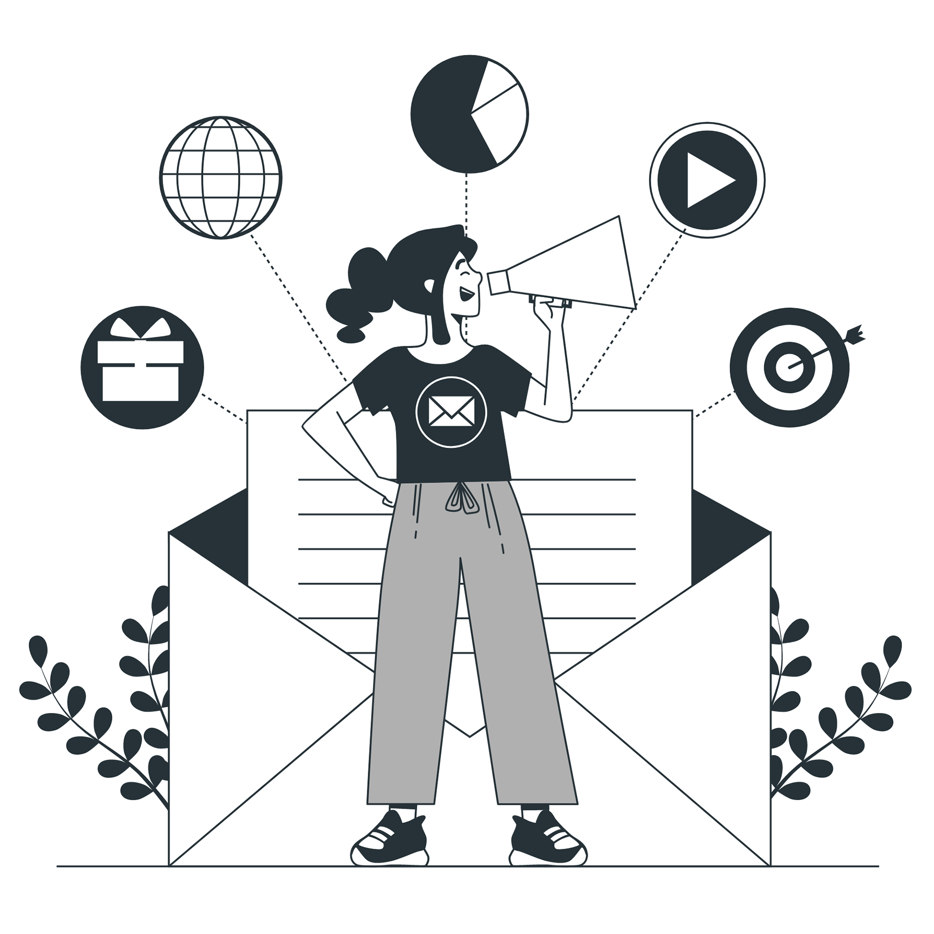 Email Marketing Delivering a message with quality and great content matters when it comes it email. Even a subject plays the important role. At Scrollwide, We curate and design a great email design that works actively clickable and converts your lead without getting the email to be bounced in the spam folder. This helps your business to convey the message 100% to your customers.